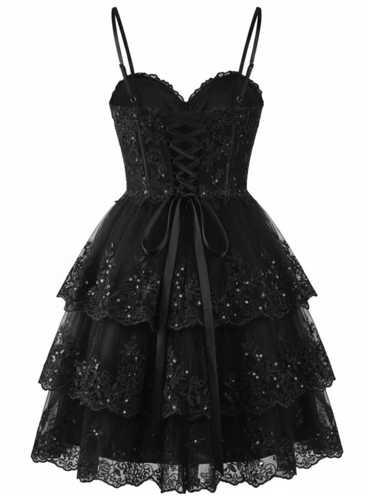 Robe corset tulle volants sequins 1980s - Image 9