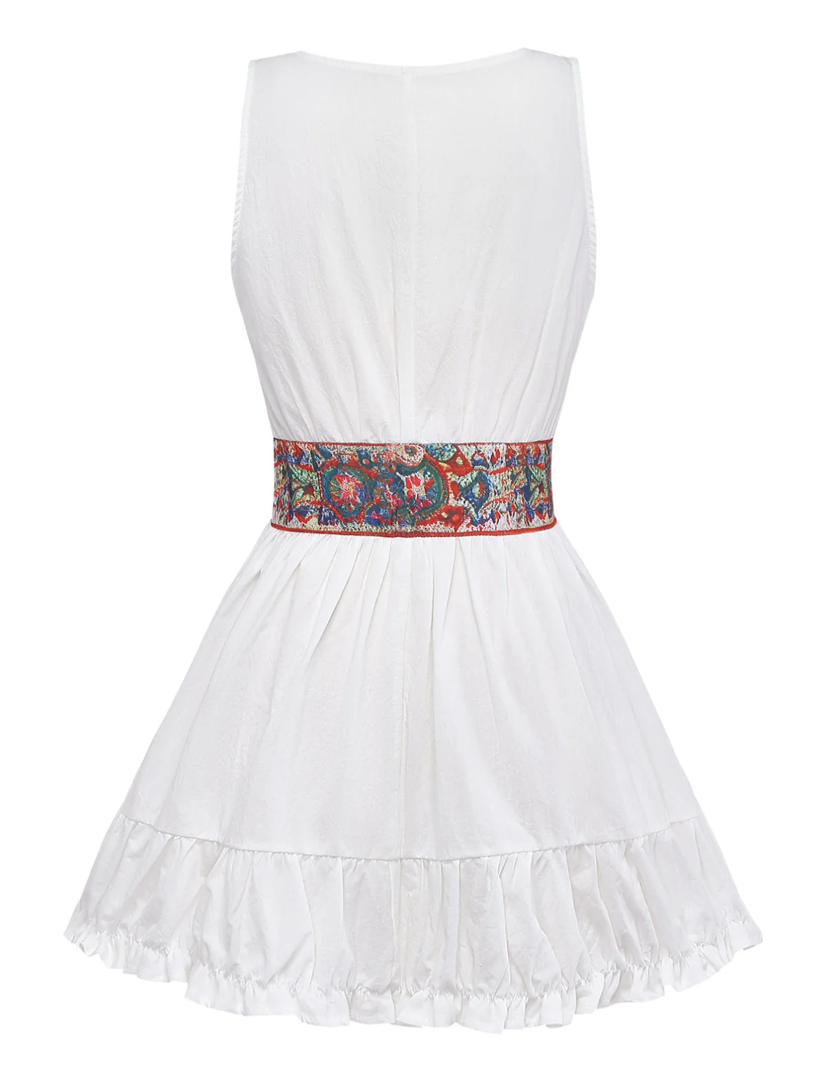 Robe courte bohème blanche sans manches col V années 1970 - Image 3