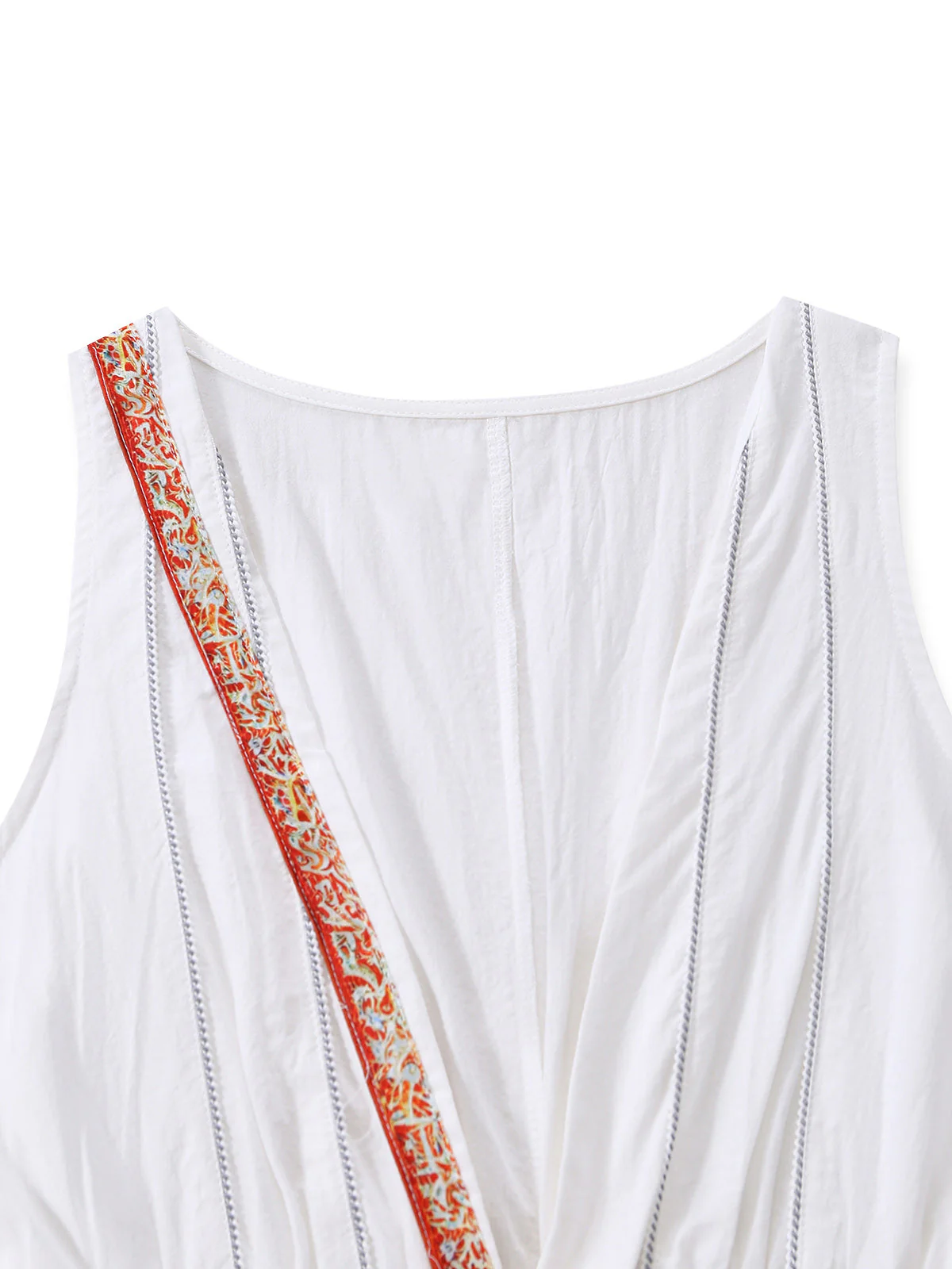 Robe courte bohème blanche sans manches col V années 1970 - Image 4