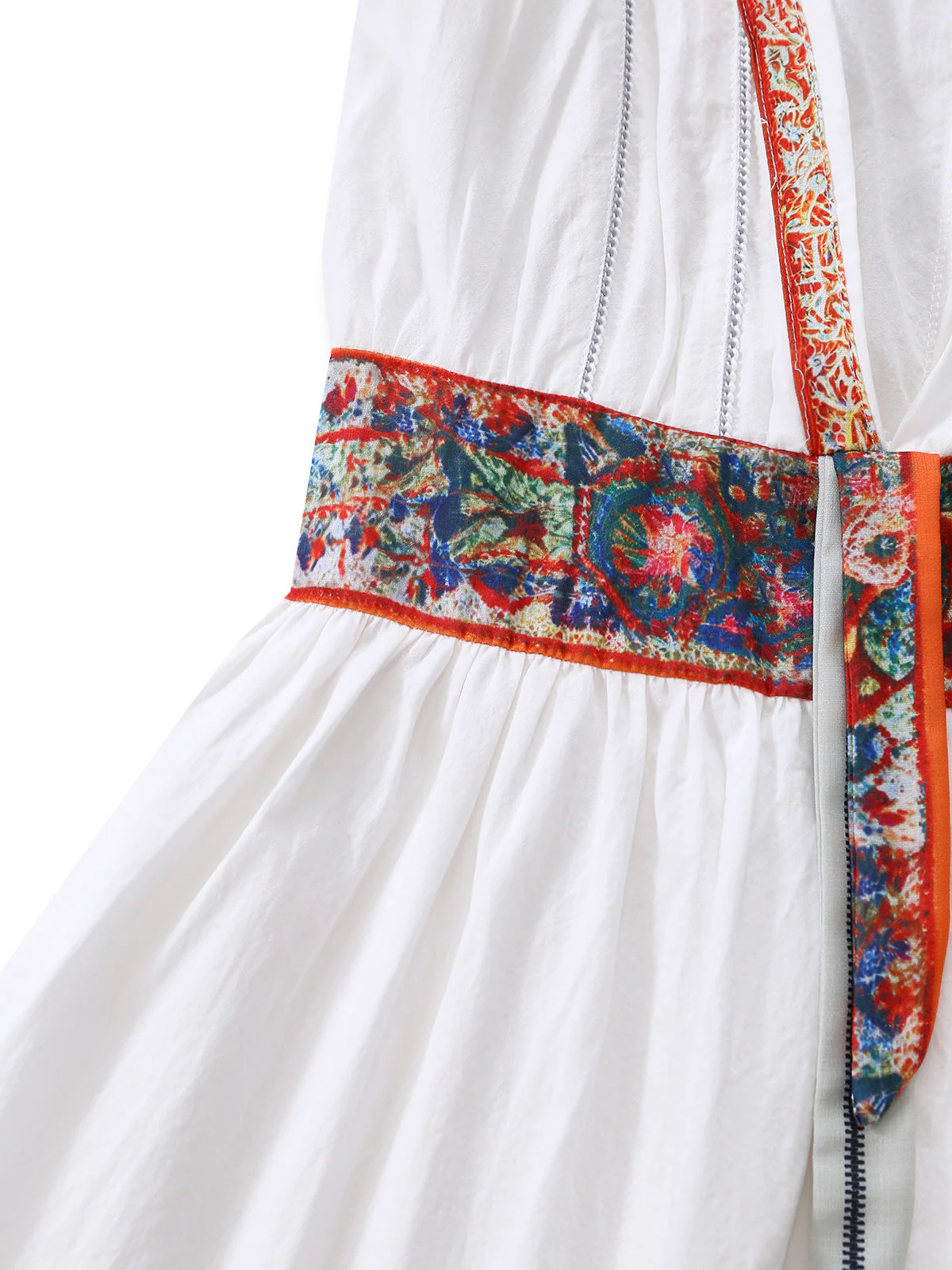 Robe courte bohème blanche sans manches col V années 1970 - Image 5