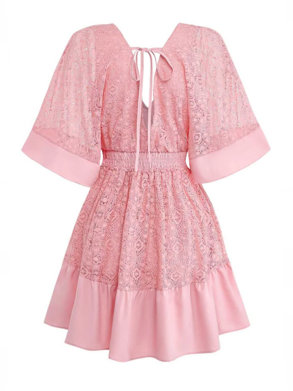 Robe Courte Bohème En Dentelle Beige Années 1970 - Image 10