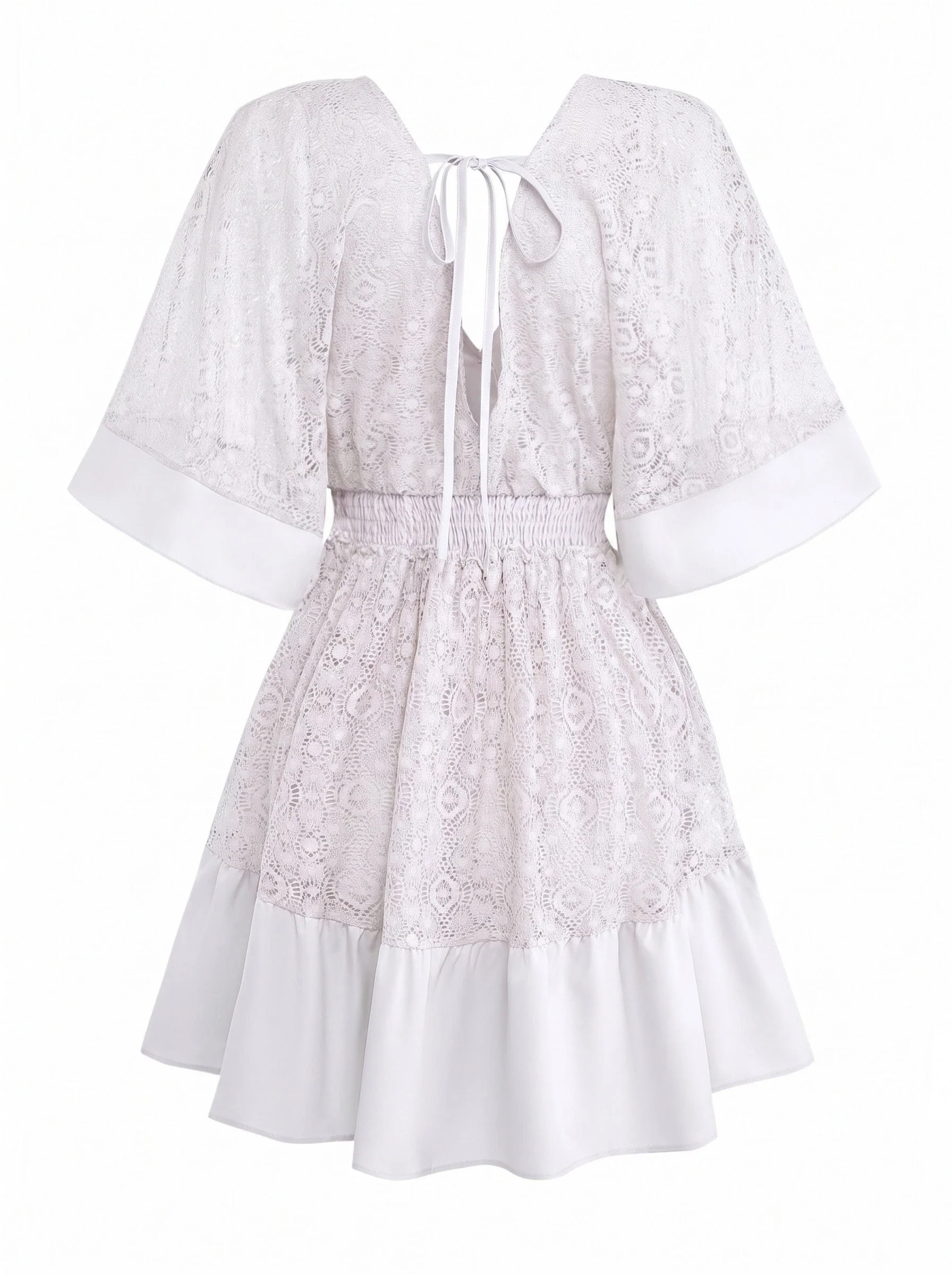 Robe Courte Bohème En Dentelle Beige Années 1970 - Image 8