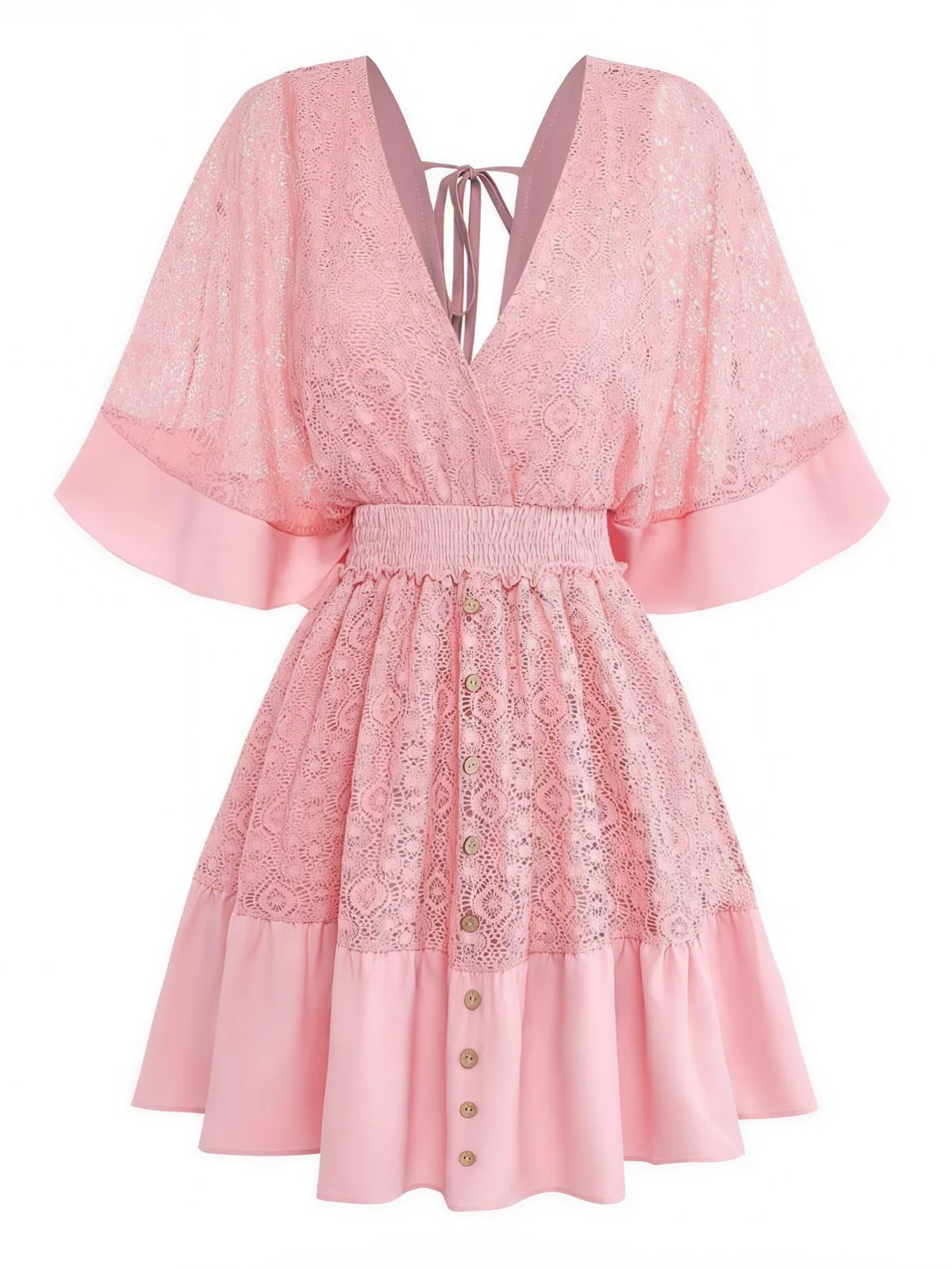 Robe Courte Bohème En Dentelle Beige Années 1970 - Image 9