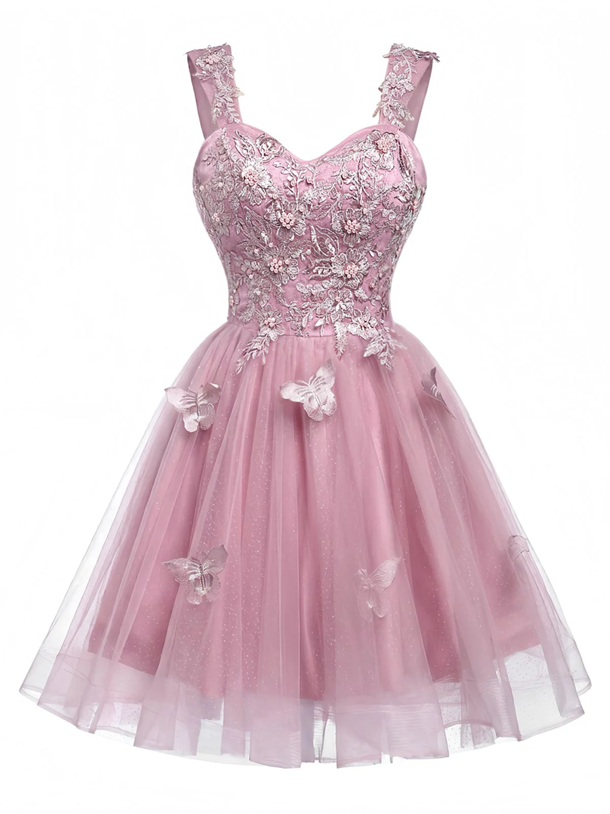 Robe courte rose à paillettes et papillons années 60 - Image 2