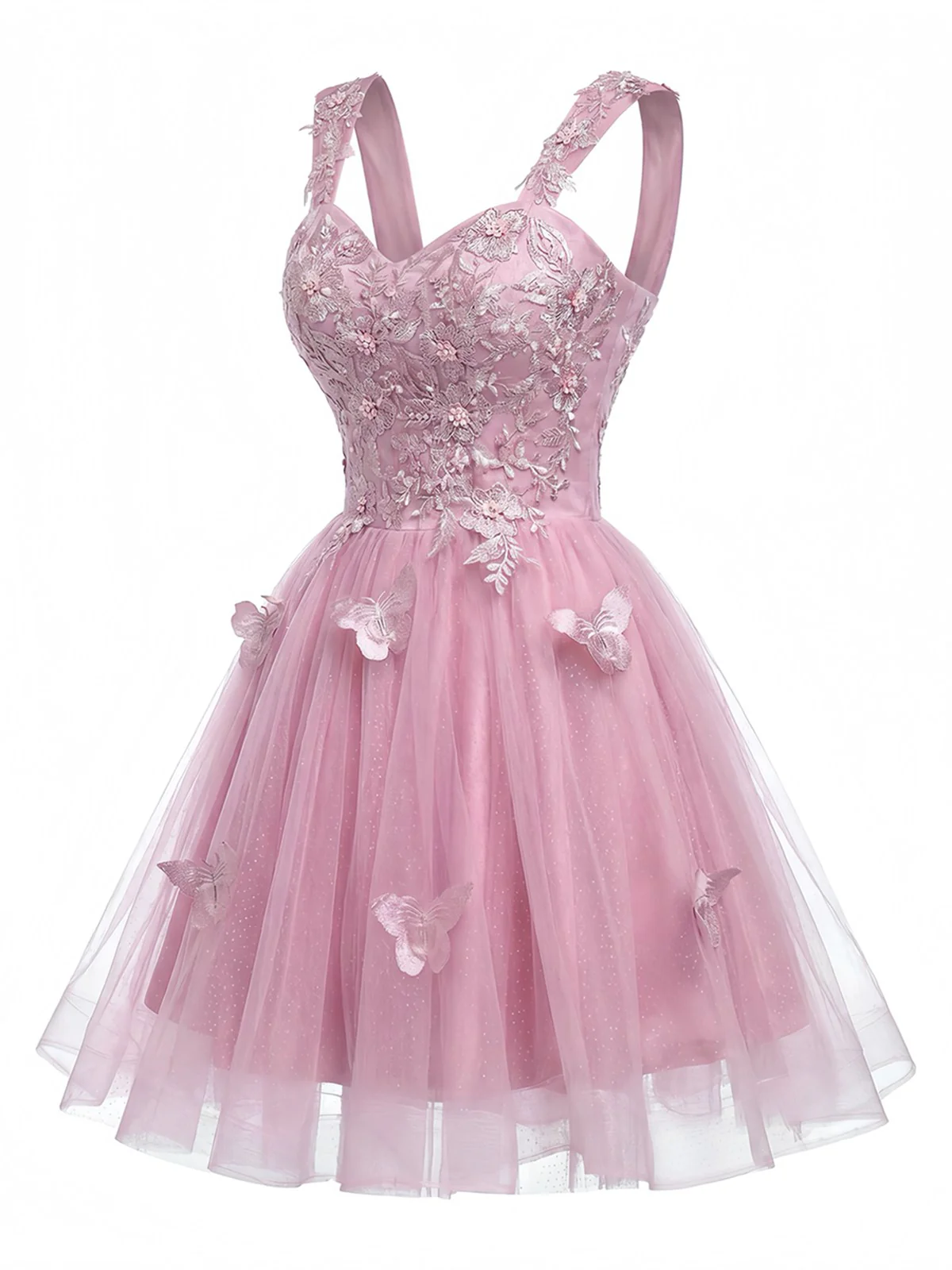 Robe courte rose à paillettes et papillons années 60 - Image 3