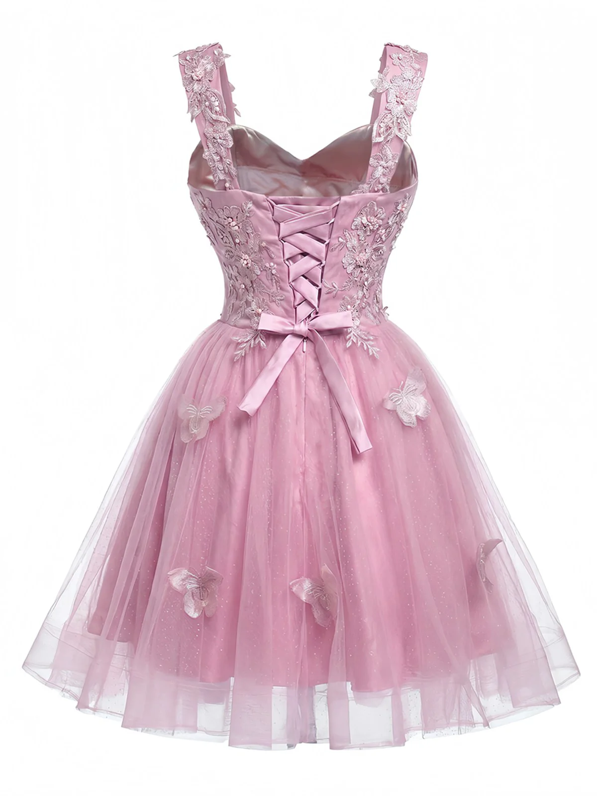 Robe courte rose à paillettes et papillons années 60 - Image 4