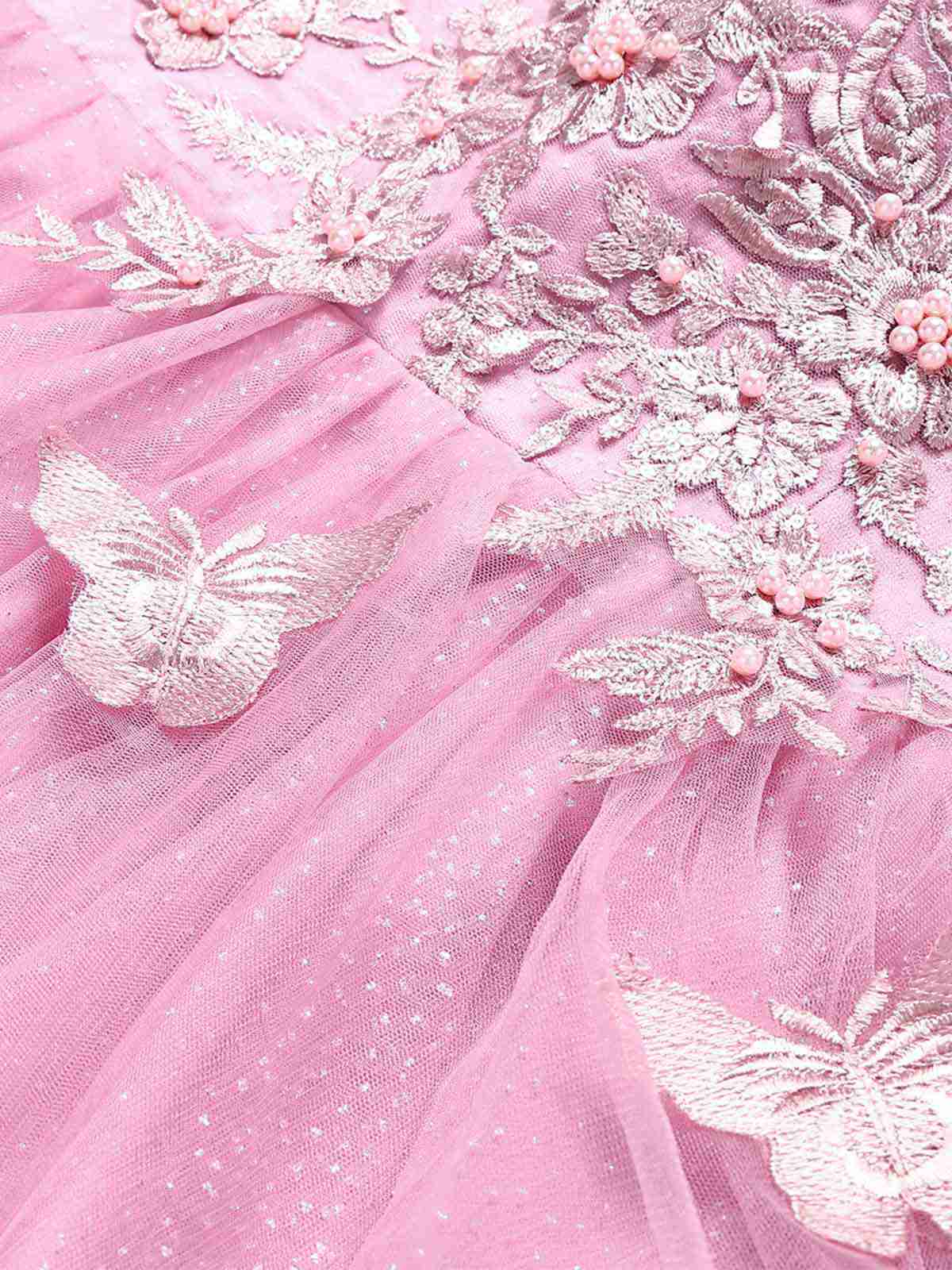 Robe courte rose à paillettes et papillons années 60 - Image 6