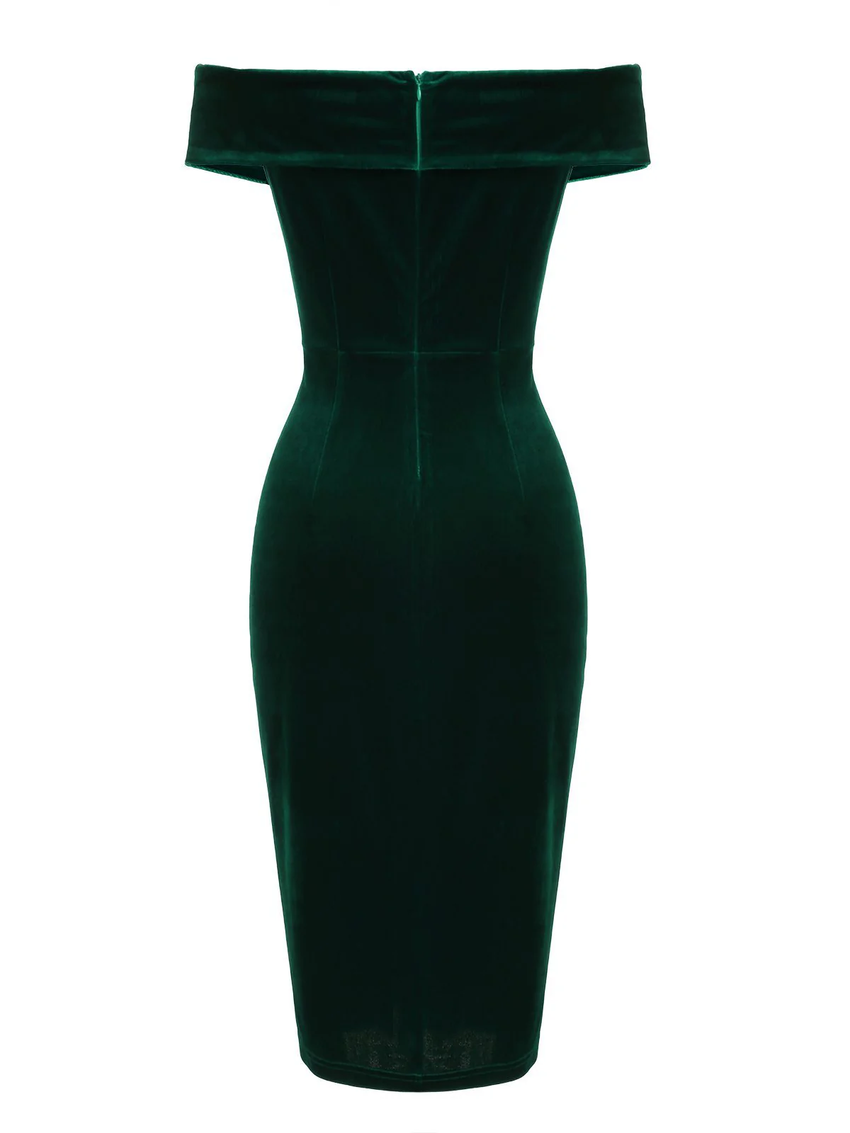 Robe Crayon Vintage Verte Année 60 Solide en Velours - Image 3