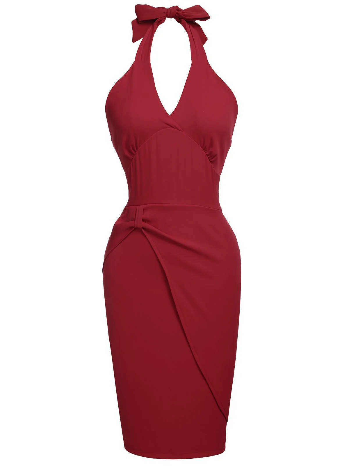 Robe Crayon Vintage Rouge Année 60 à Col Licou - Image 6