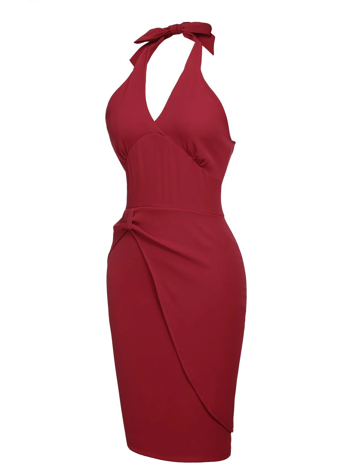 Robe Crayon Vintage Rouge Année 60 à Col Licou - Image 7