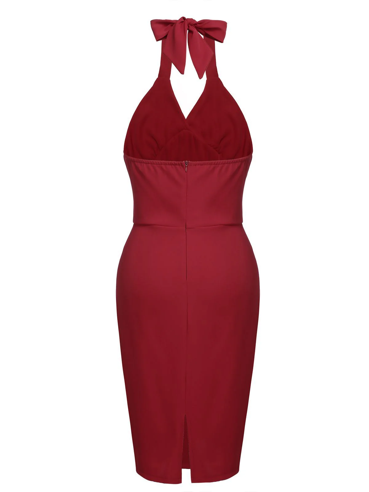 Robe Crayon Vintage Rouge Année 60 à Col Licou - Image 8
