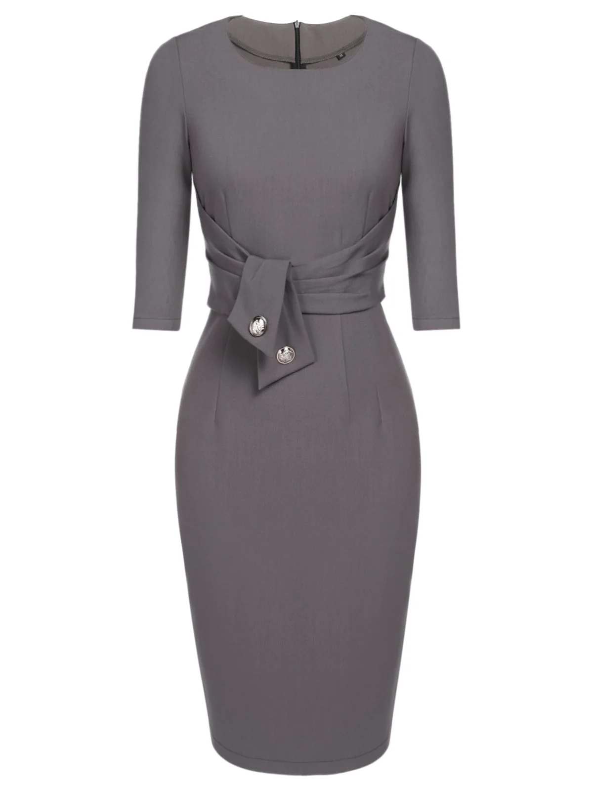 Robe Crayon Vintage Année 60 Manches 3/4 Gris - Image 2