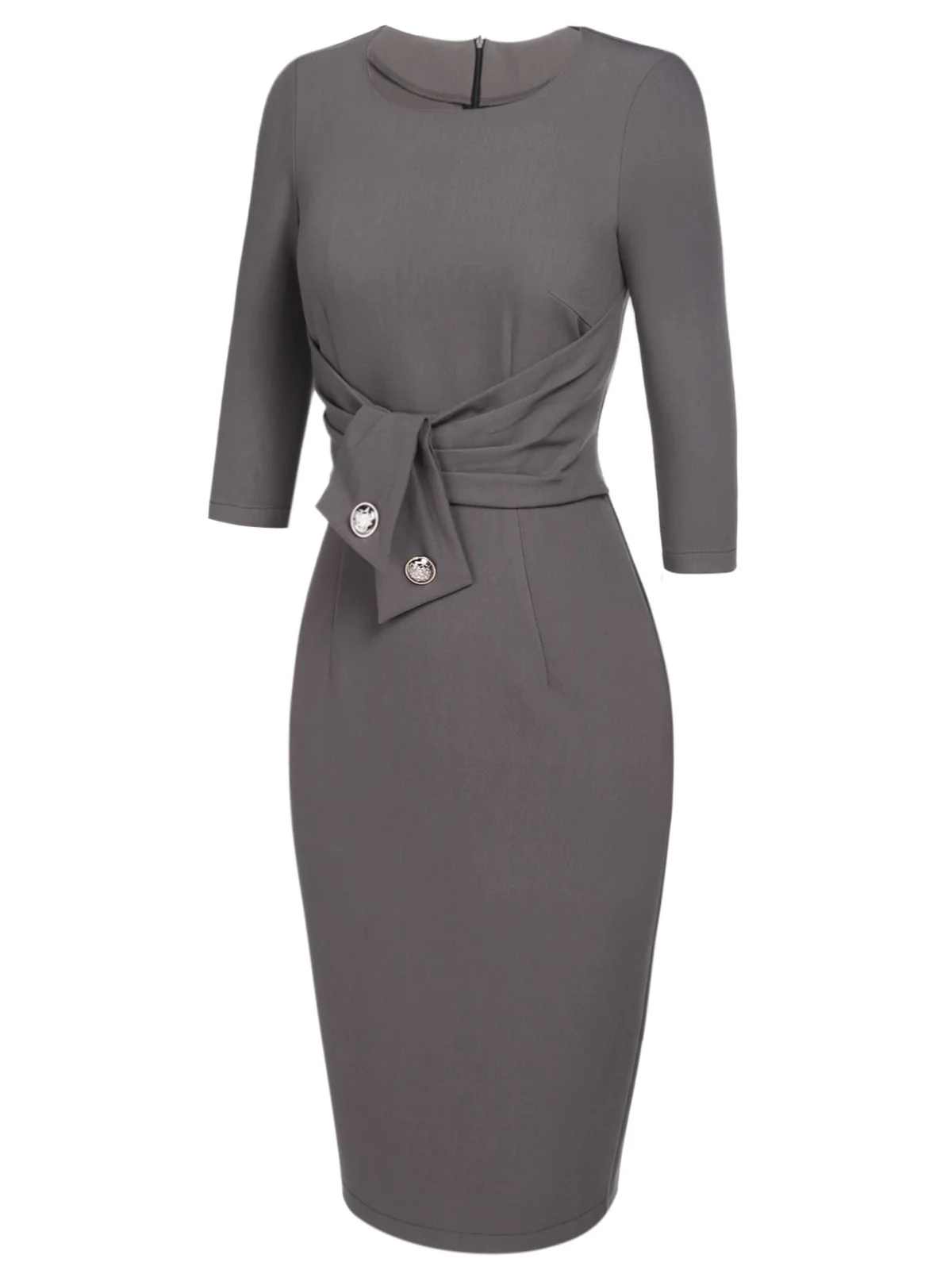Robe Crayon Vintage Année 60 Manches 3/4 Gris - Image 3