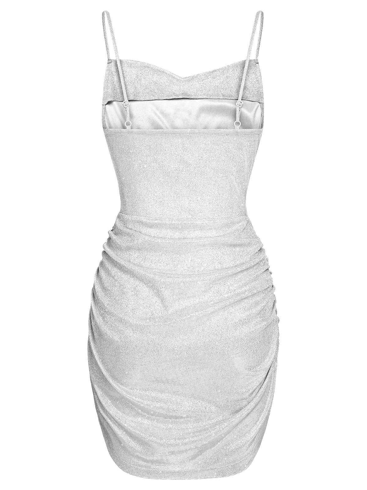 Robe crayon argentée à bretelles pailletées des années 1960 - Image 4