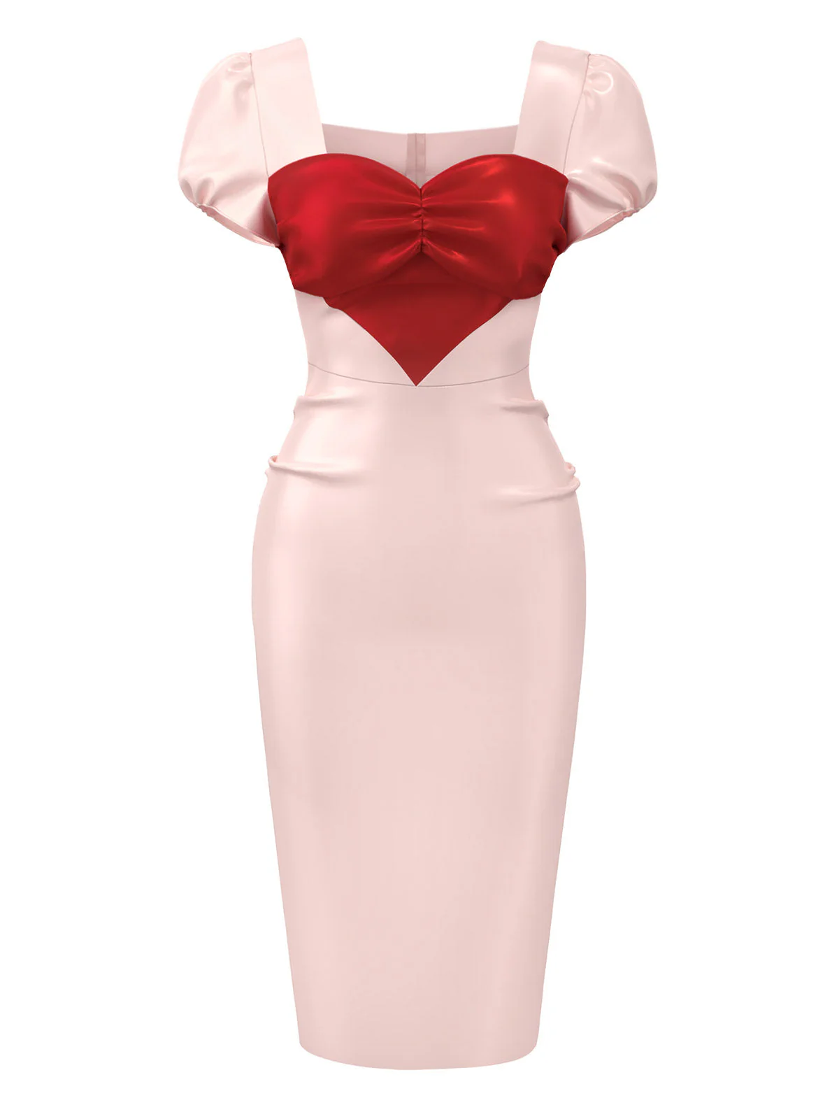 Robe crayon bouffante motif cœur rose pâle années 1960 - Image 3