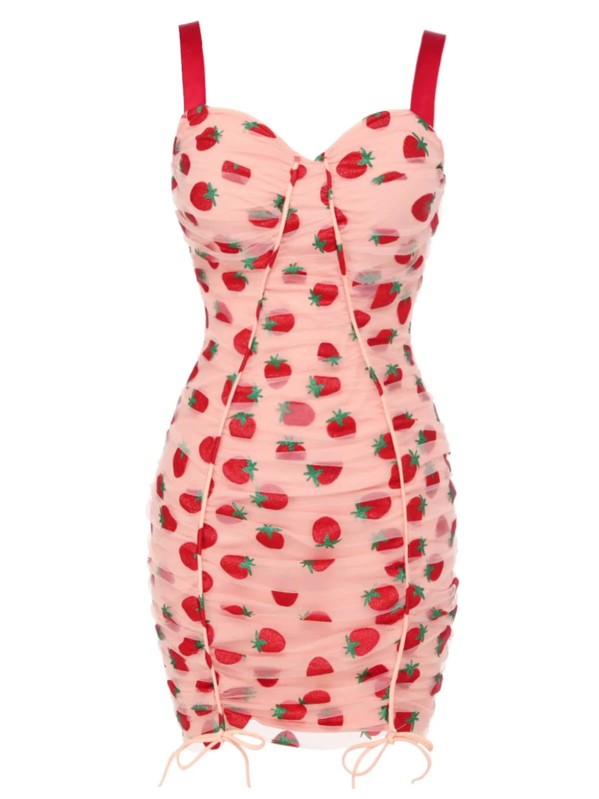 Robe crayon à bretelles aux fraises rose des années 1960 - Image 2