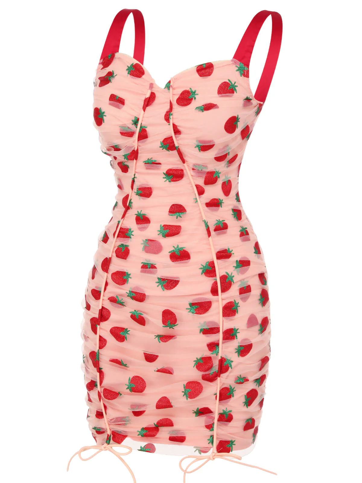 Robe crayon à bretelles aux fraises rose des années 1960 - Image 3