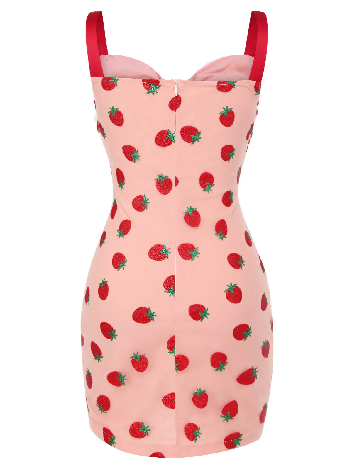Robe crayon à bretelles aux fraises rose des années 1960 - Image 4