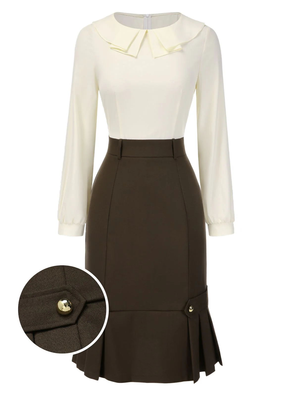 Robe crayon marron et col contrasté années 1960 - Image 2