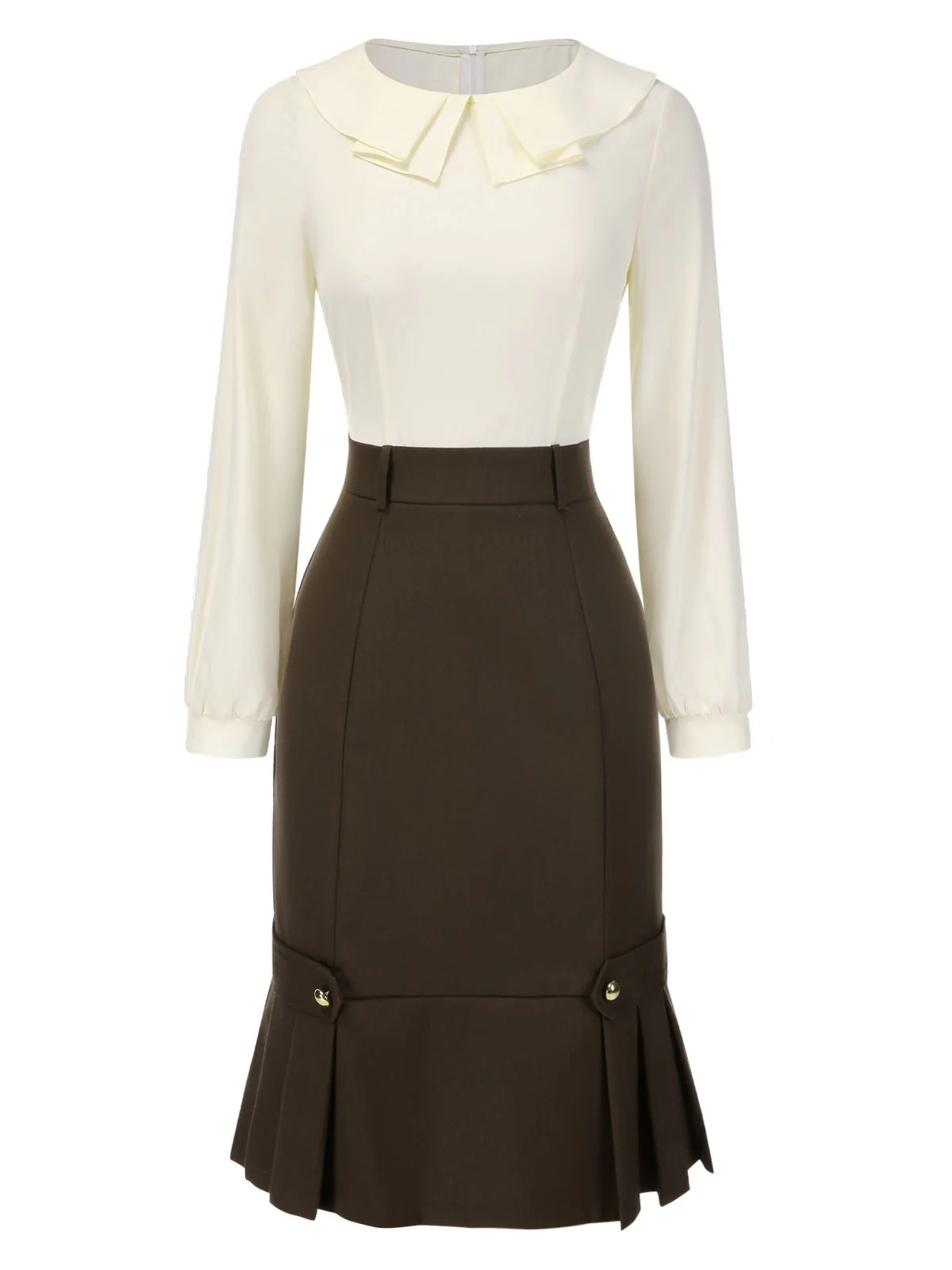 Robe crayon marron et col contrasté années 1960 - Image 3