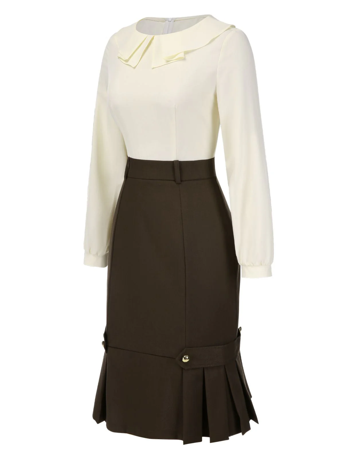 Robe crayon marron et col contrasté années 1960 - Image 4