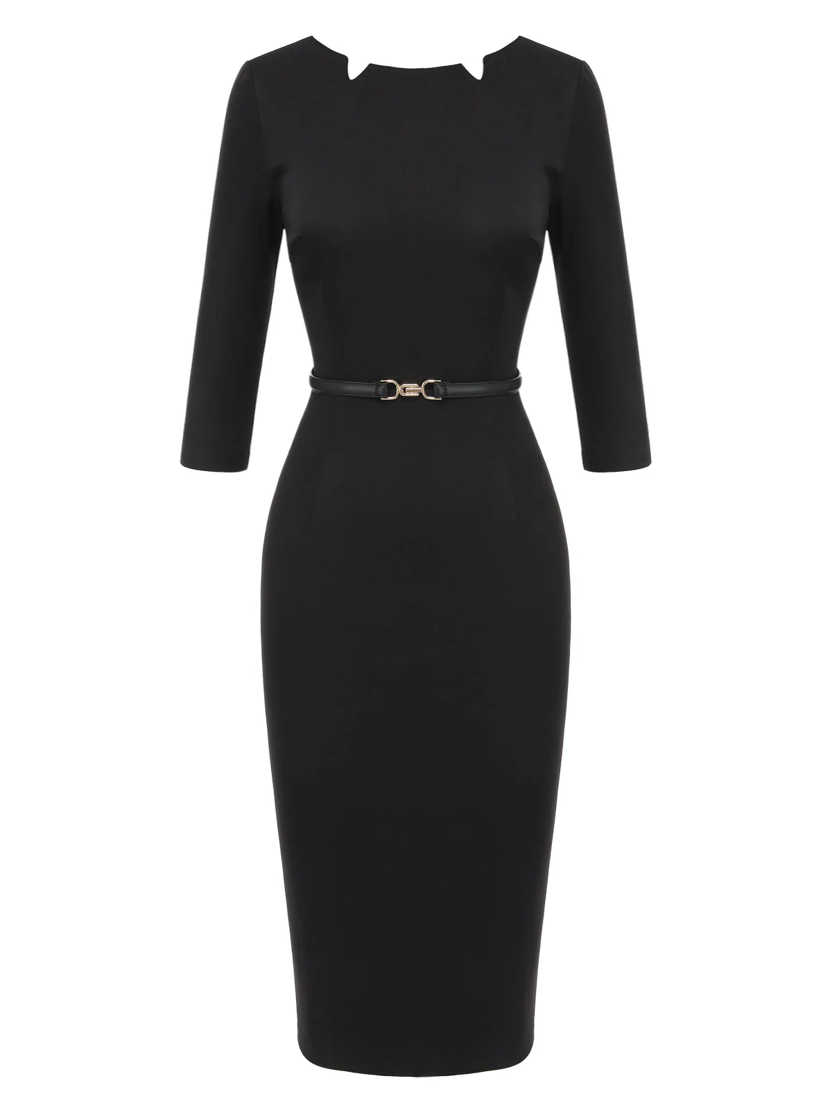 Robe crayon noire à col bateau uni des années 1960 - Image 3