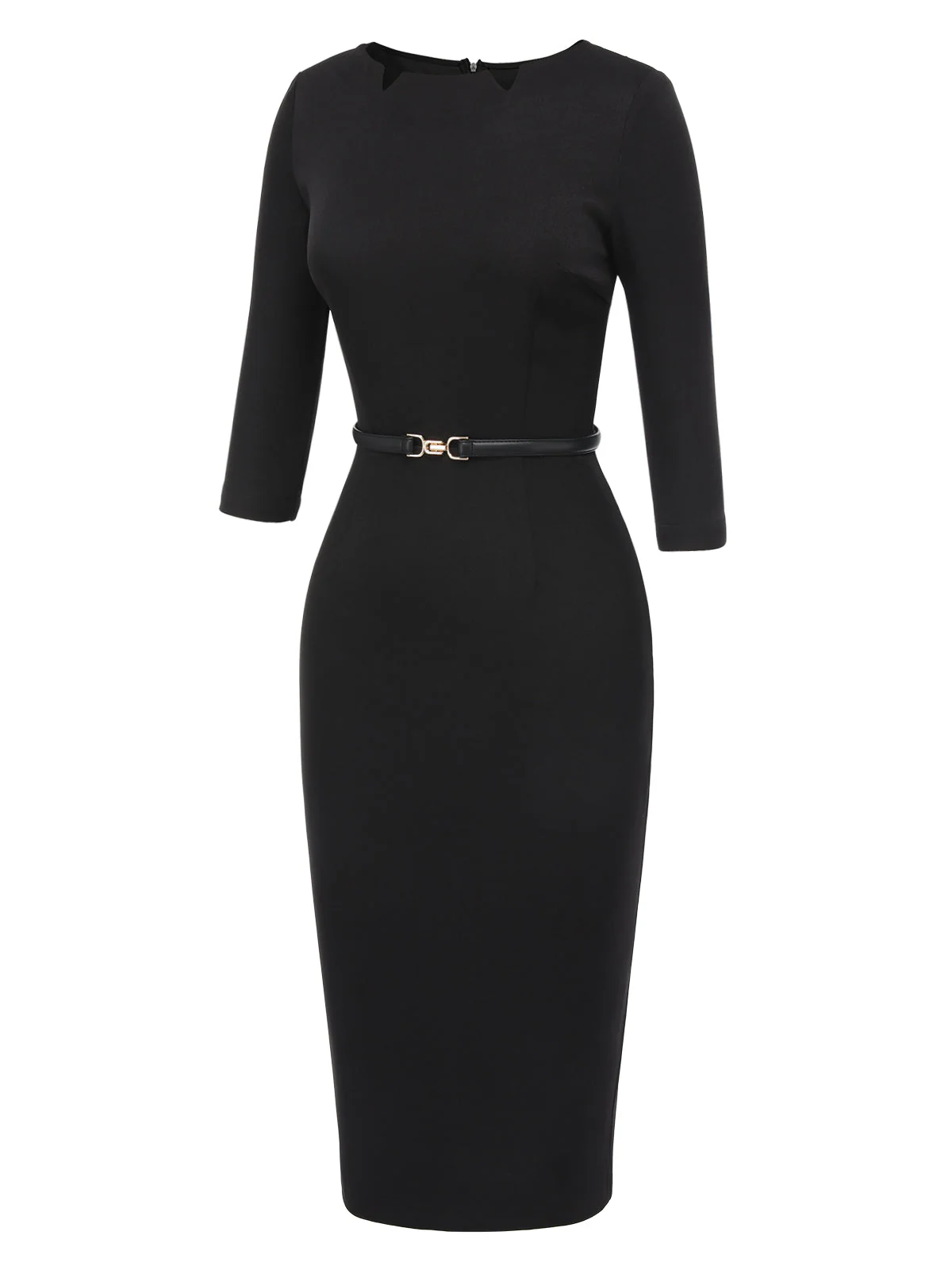 Robe crayon noire à col bateau uni des années 1960 - Image 4
