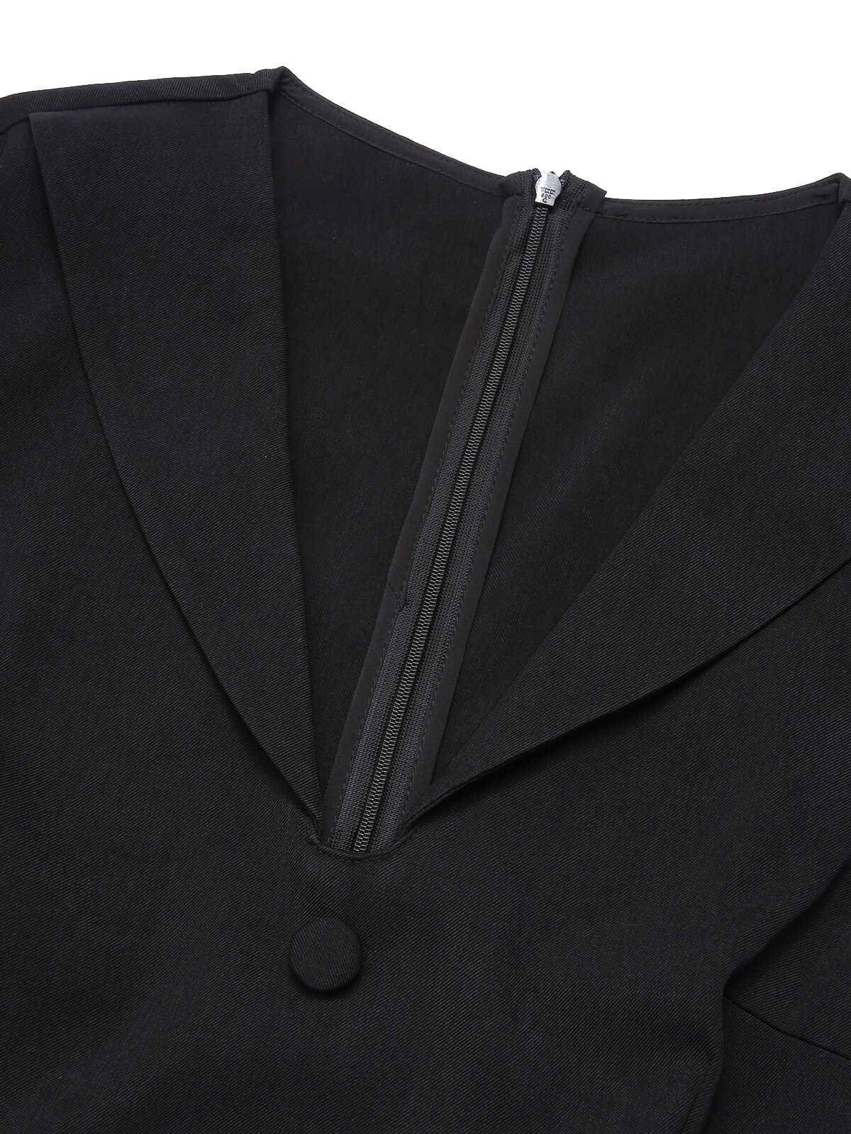 Robe crayon noire à col en V en peluche léopard des années 1960 - Image 9