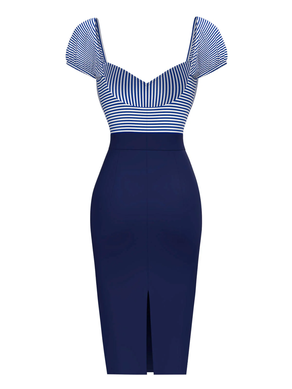 Robe crayon rayures bleu foncé manches bouffantes années 1960 - Image 6