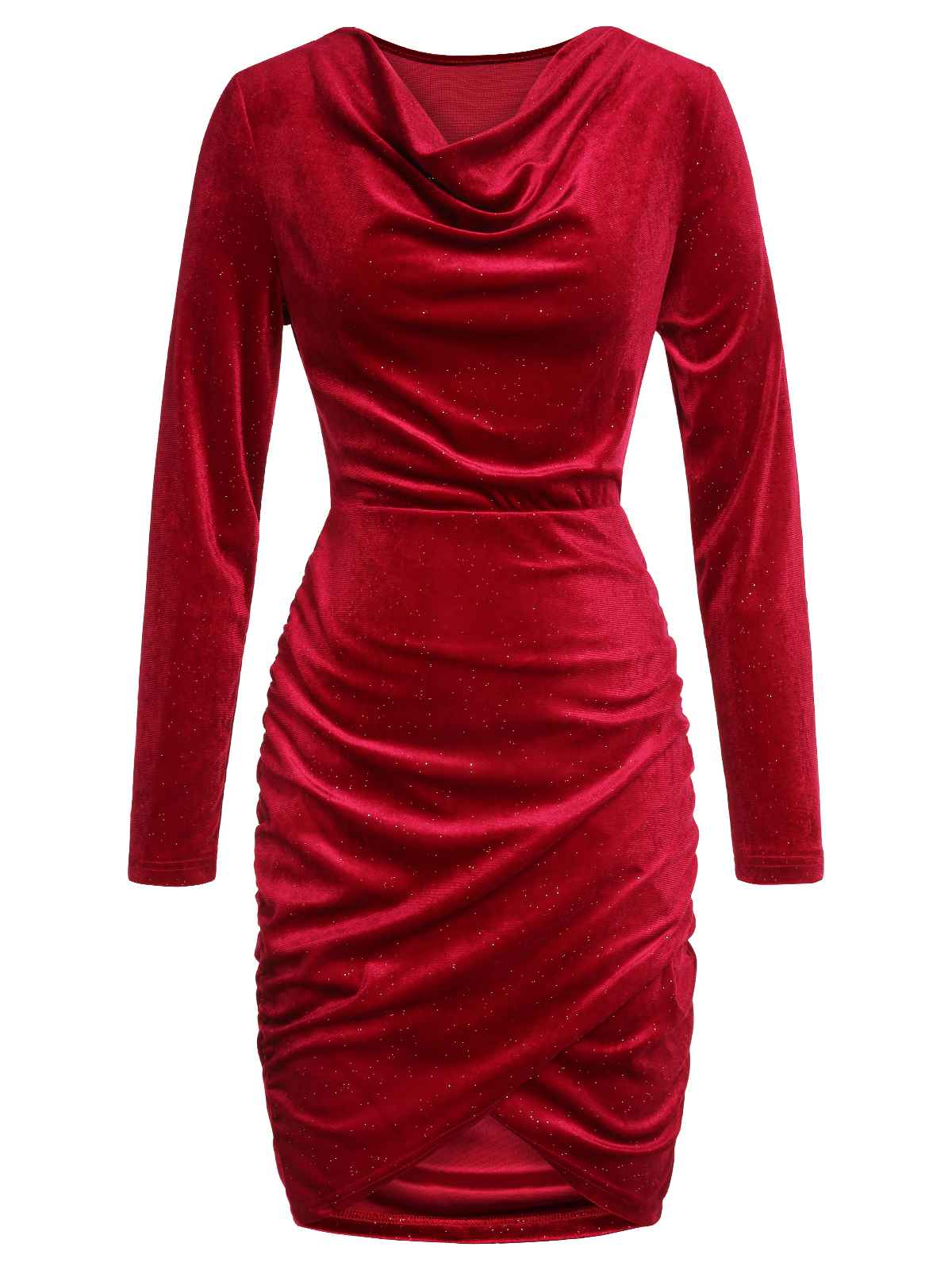 Robe crayon rouge en velours à col swing des années 1960 - Image 2