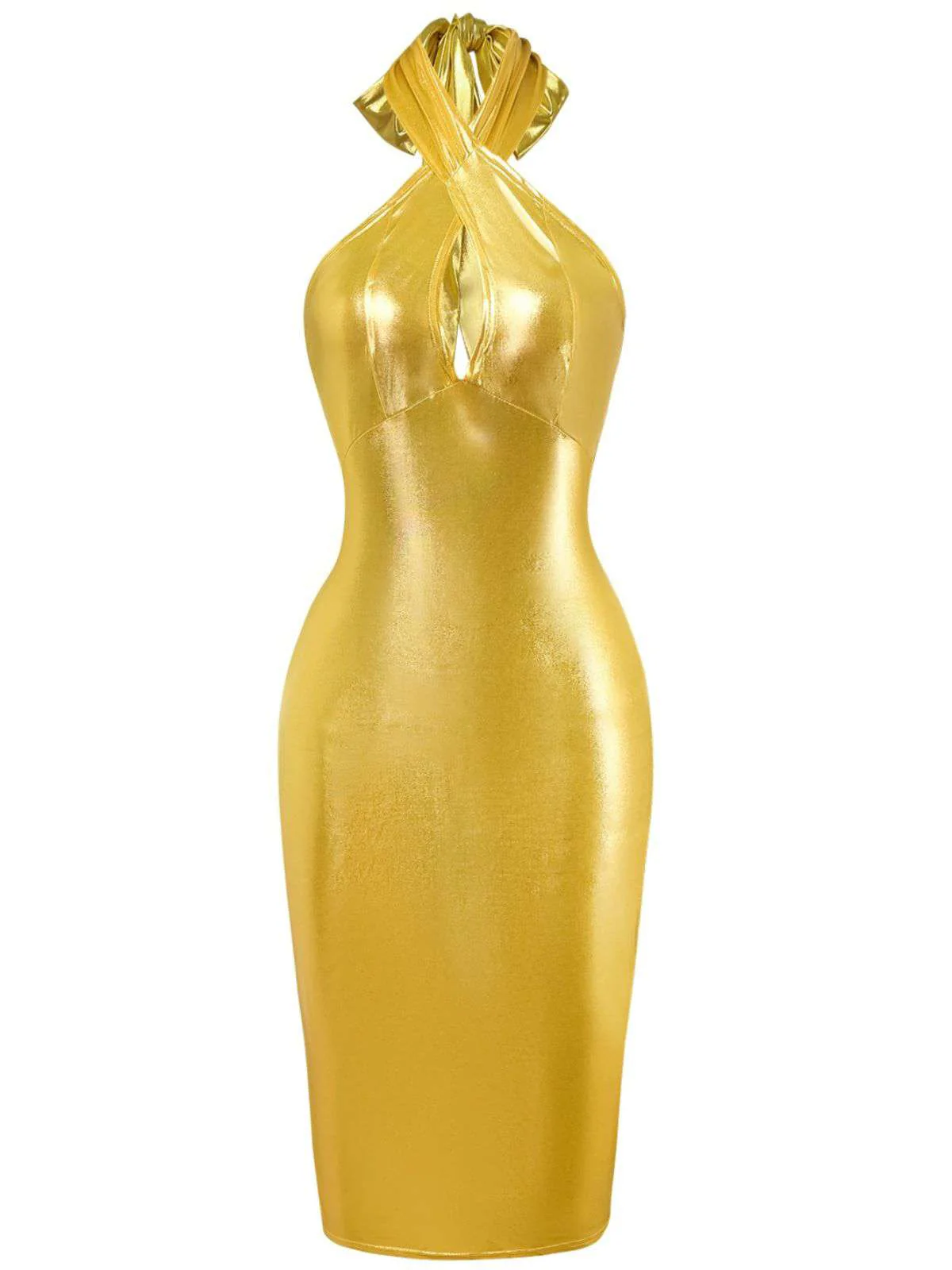 Robe crayon style disco col licou et trou de serrure des années 1960 - Image 3