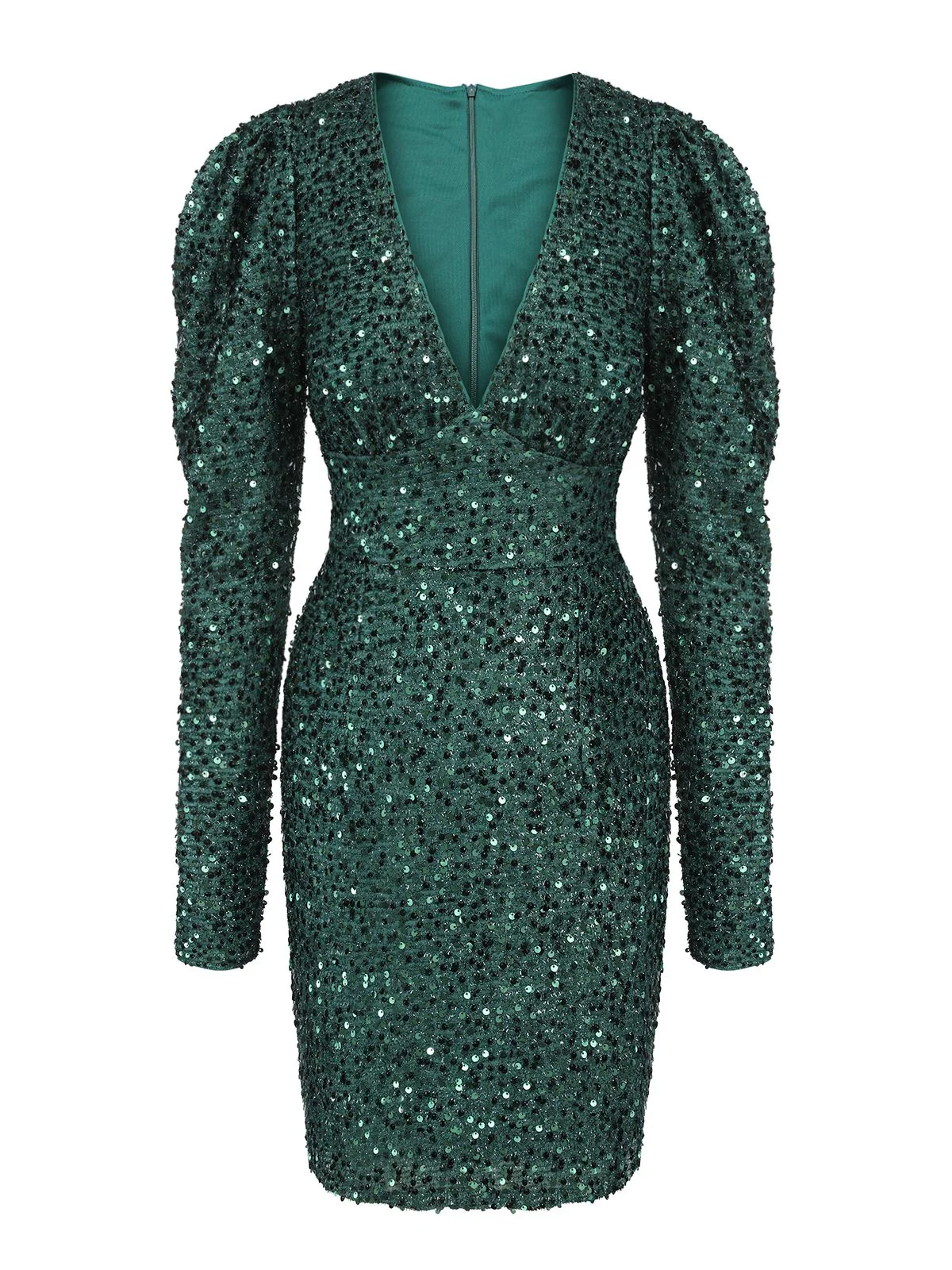 Robe crayon verte à paillettes et col en V des années 1960 - Image 2