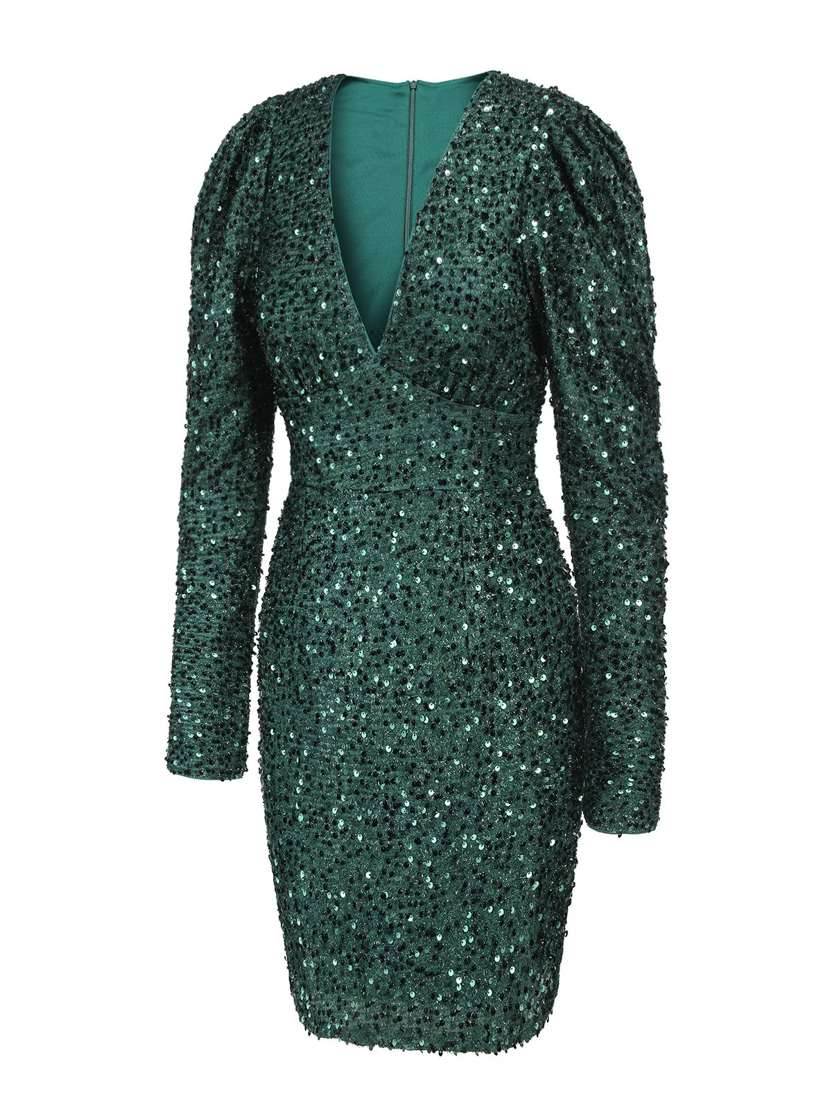 Robe crayon verte à paillettes et col en V des années 1960 - Image 3