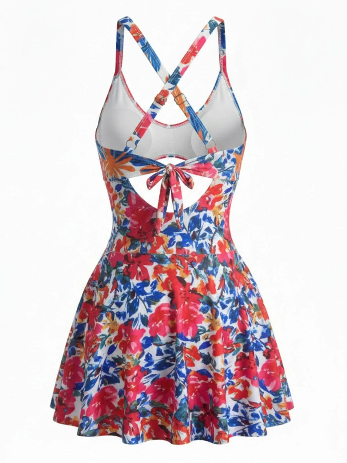 Robe de bain colorblock motif floral et découpes années 50 - Image 2
