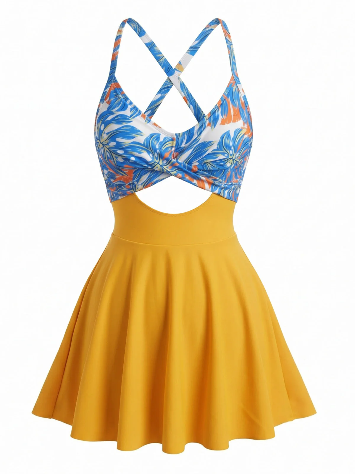 Robe de bain colorblock motif floral et découpes années 50 - Image 4
