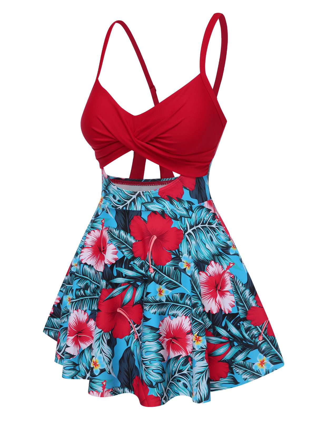Robe de bain multicolore à bretelles creuses et à fleurs des années 1940 - Image 2