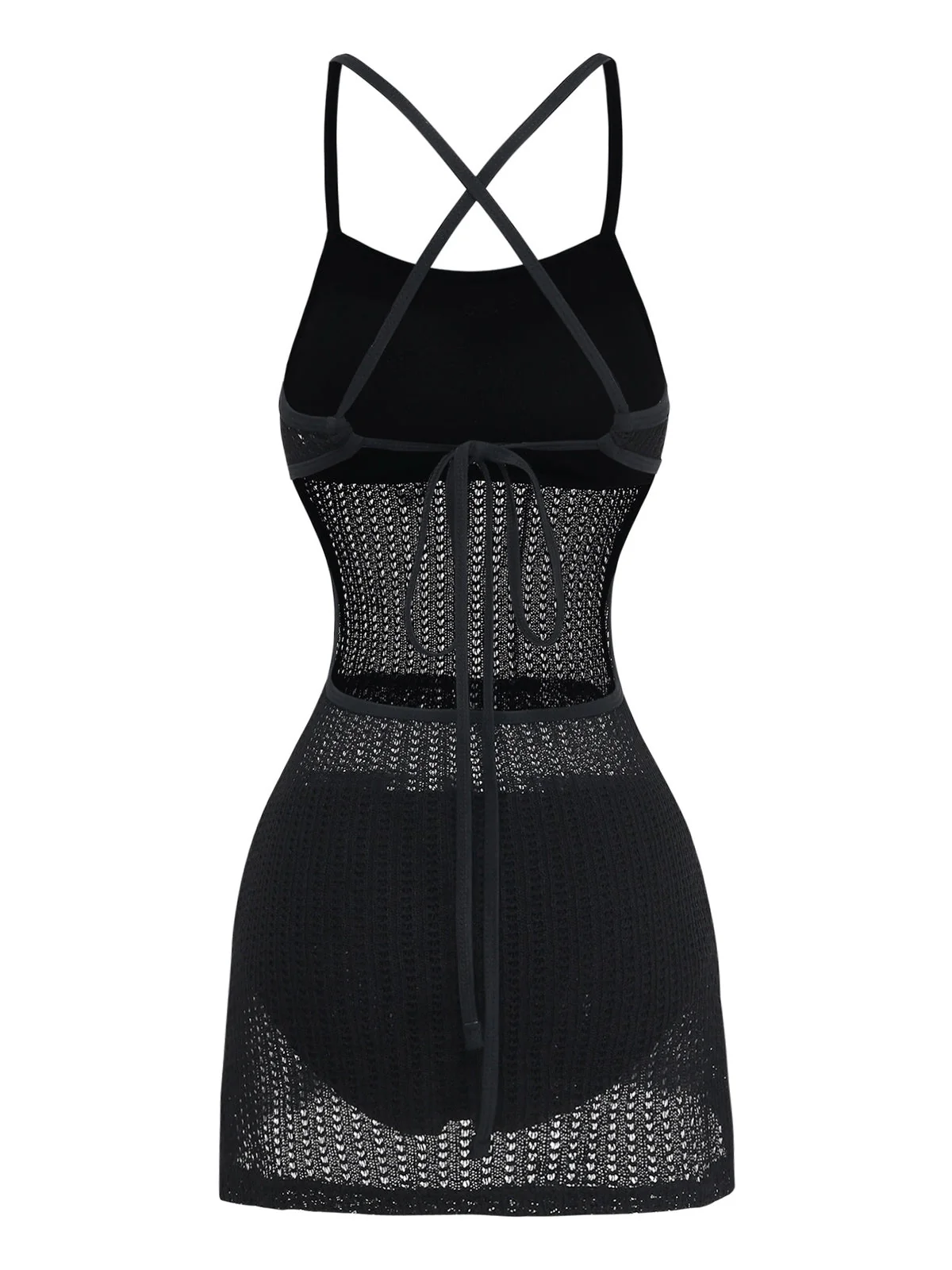 Robe de bain noire sans manches au dos croisé et crocheté années 80 - Image 3