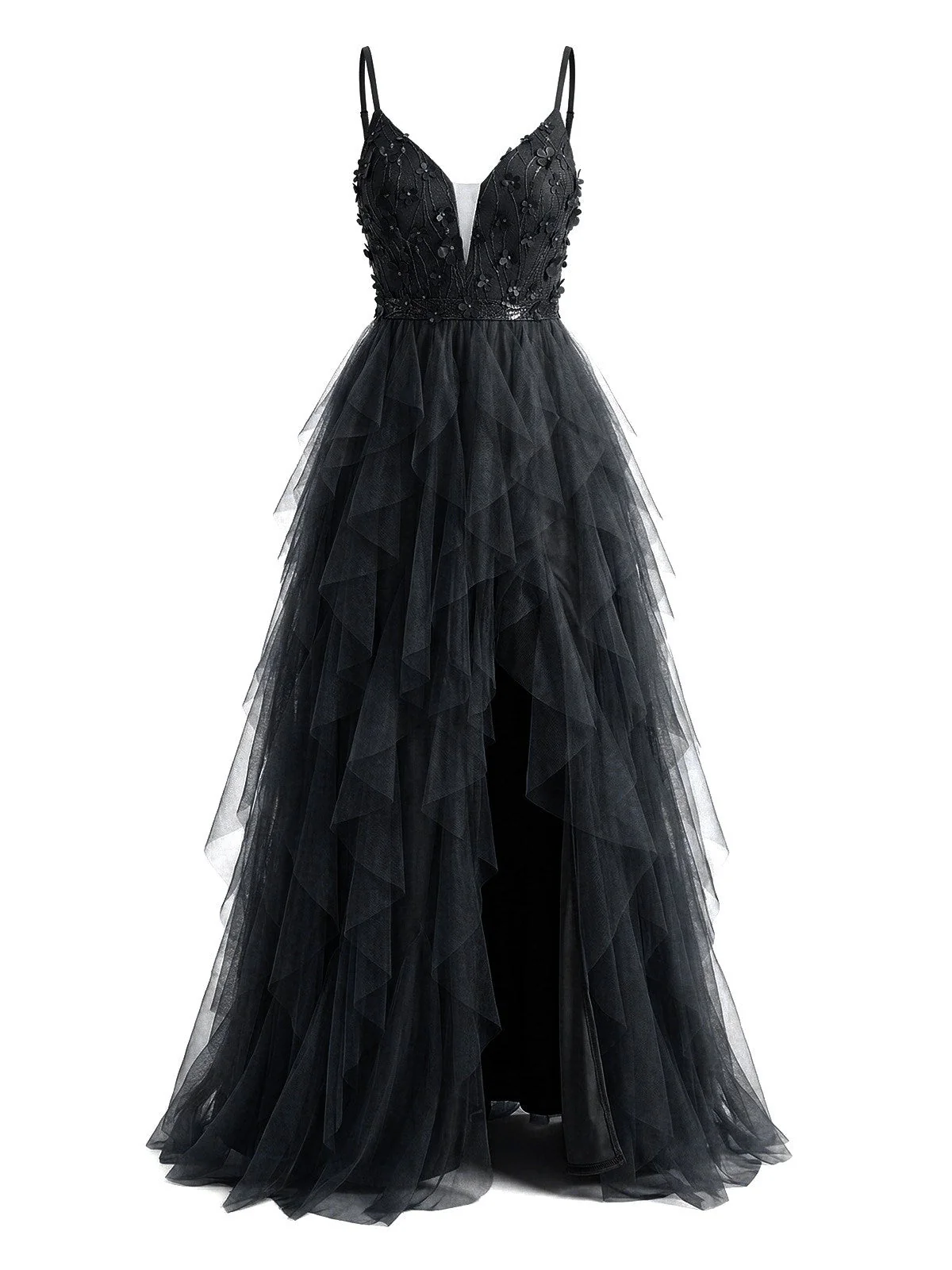 Robe de bal à volants fendue tulle pailleté ornée d'appliqués années 1930 - Image 6