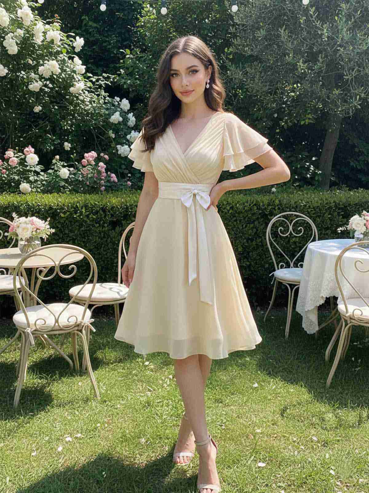 Robe de cocktail champagne en tulle satiné 1950s - Image 8