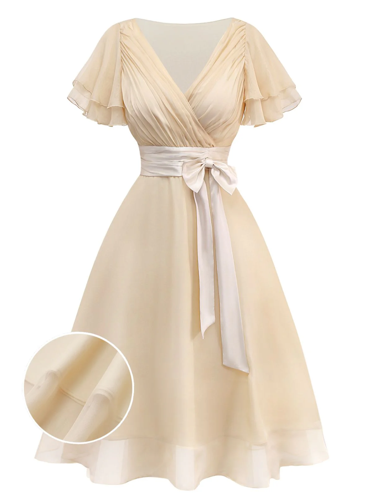 Robe de cocktail champagne en tulle satiné 1950s - Image 9