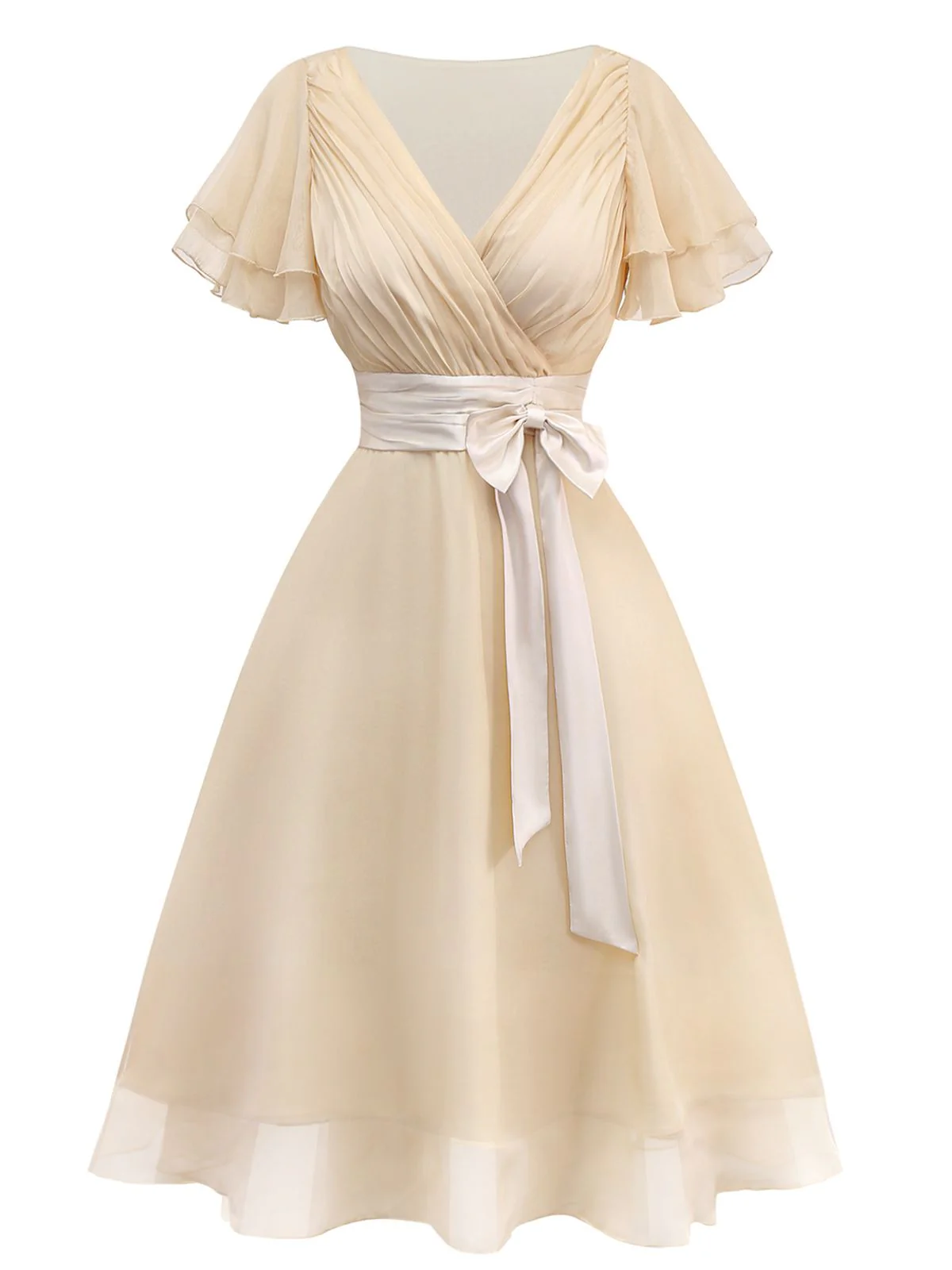 Robe de cocktail champagne en tulle satiné 1950s - Image 10