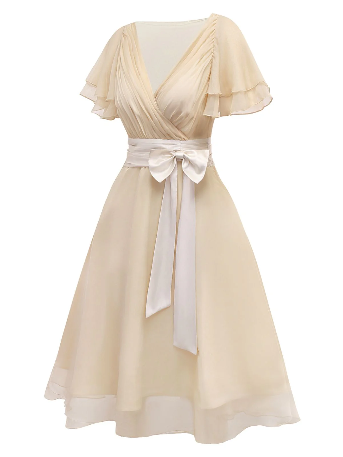 Robe de cocktail champagne en tulle satiné 1950s - Image 11