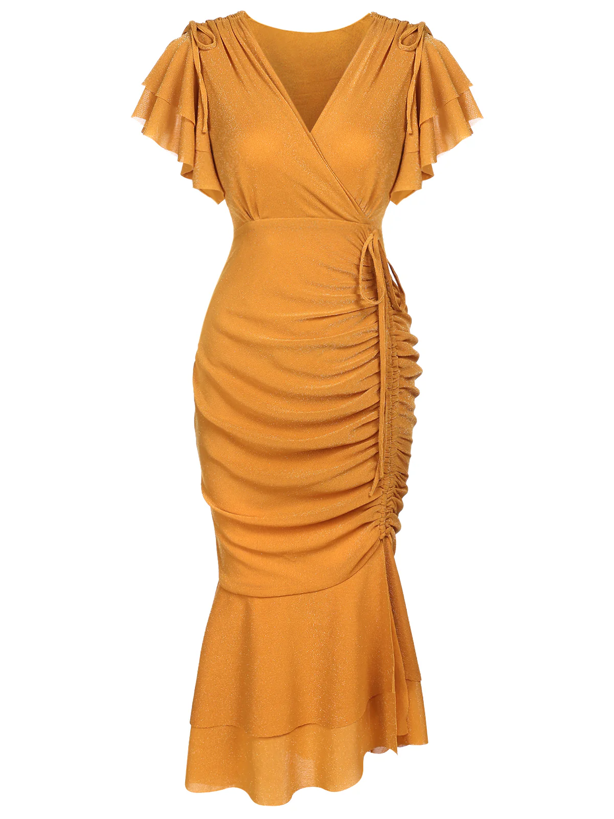 Robe Crayon Vintage Année 60 à Col V Volants Soirée Cocktail - Image 6