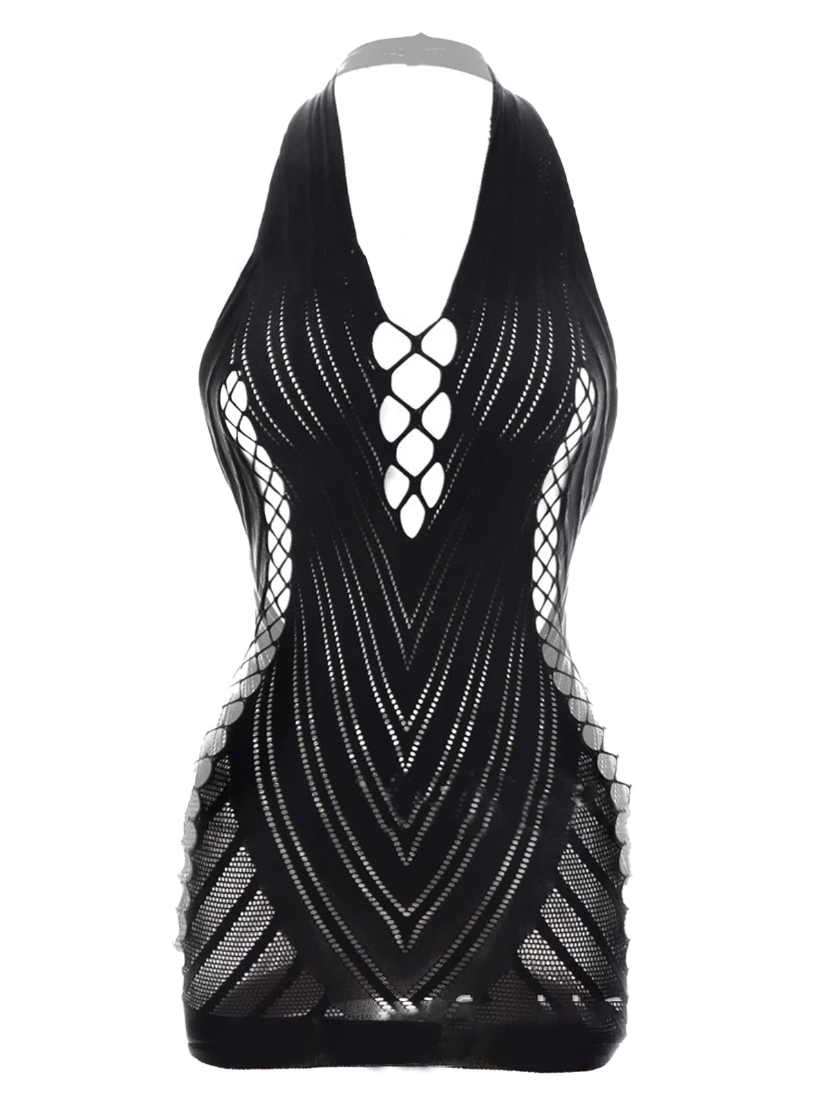 Robe de lingerie mini en résille à décolleté dos nu années 1960