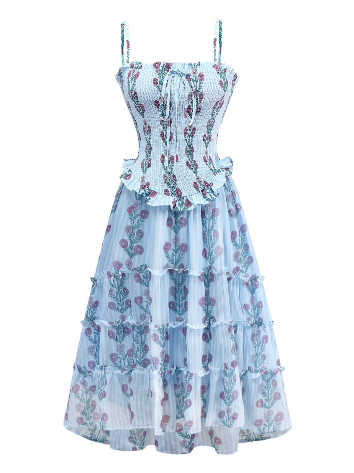 Robe de maille marguerite à bretelles à smocks des années 1940 - Image 3