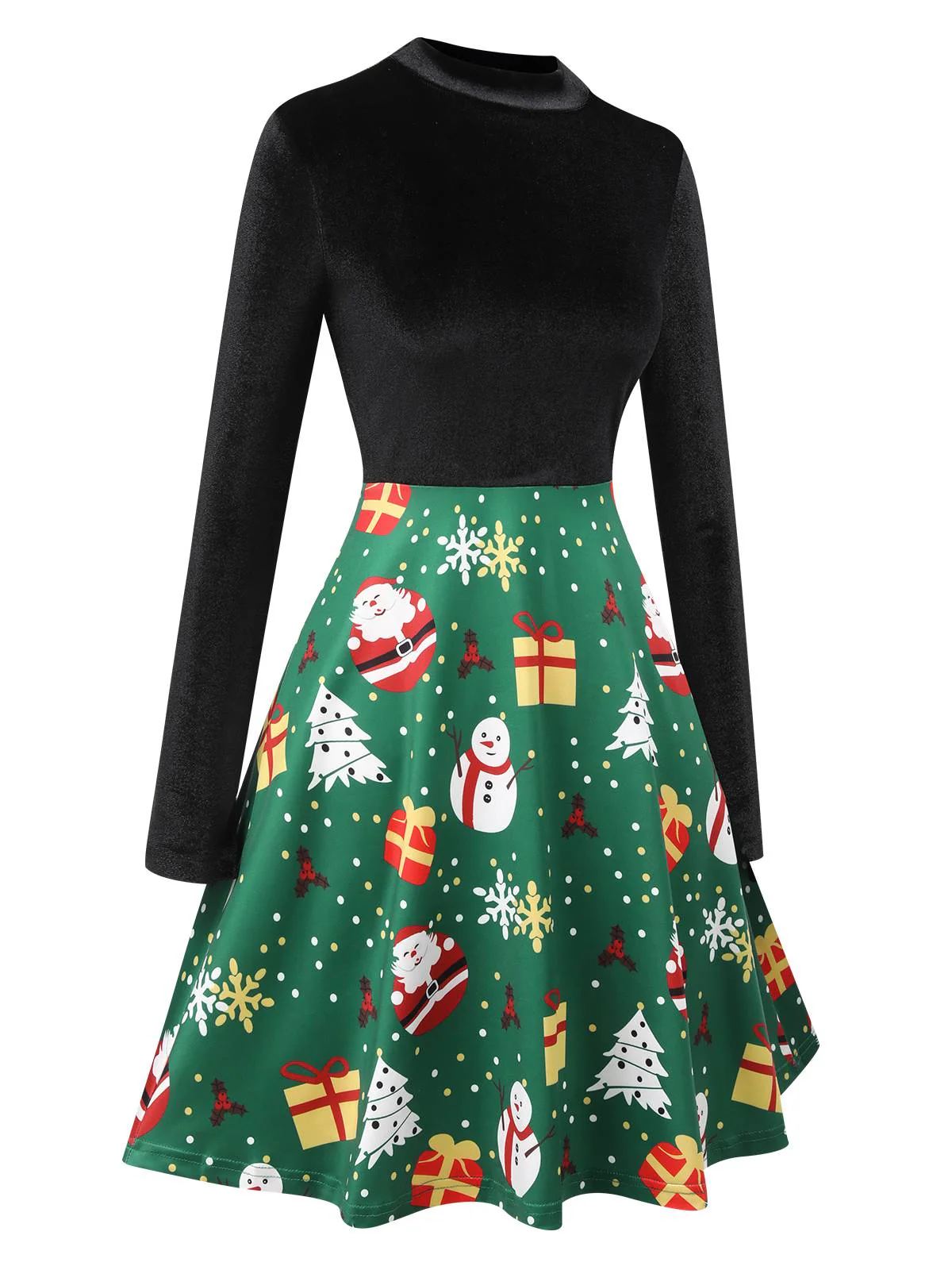 Robe de Noël noire en velours à col montant des années 1950 - Image 2