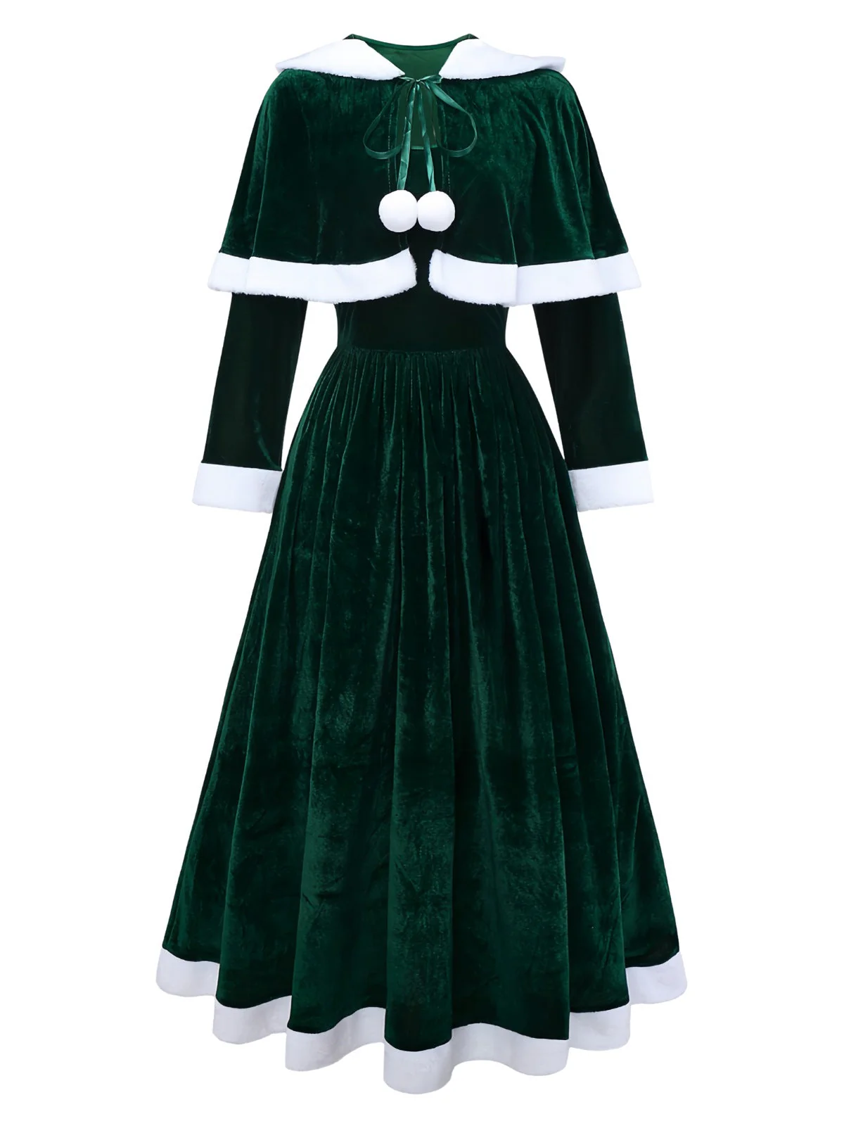 Robe de Noël rouge en velours avec cape du Père Noël des années 1930 - Image 5