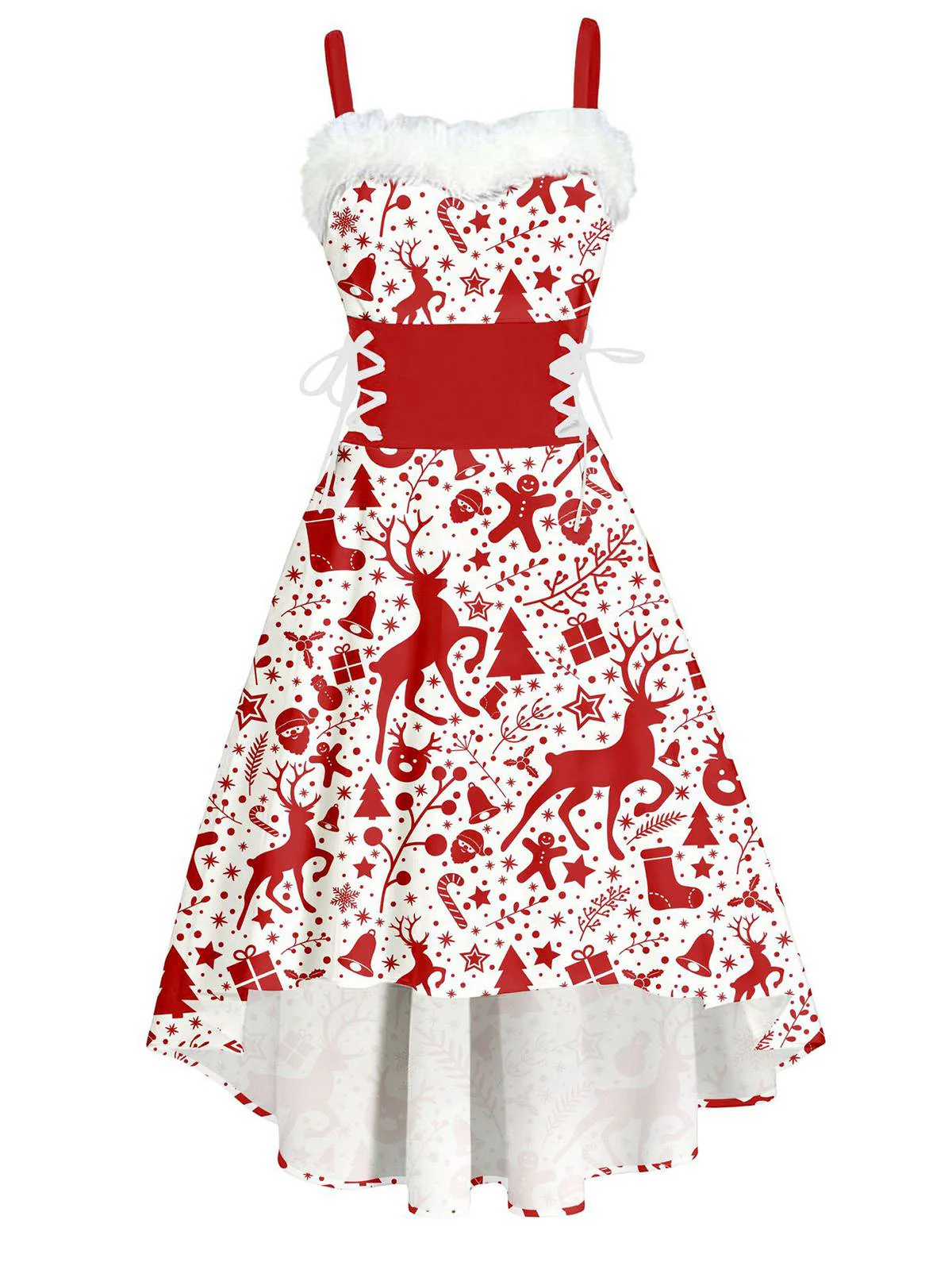 Robe de Noël tartan à ourlet asymétrique bordé de fourrure des années 1950 - Image 10