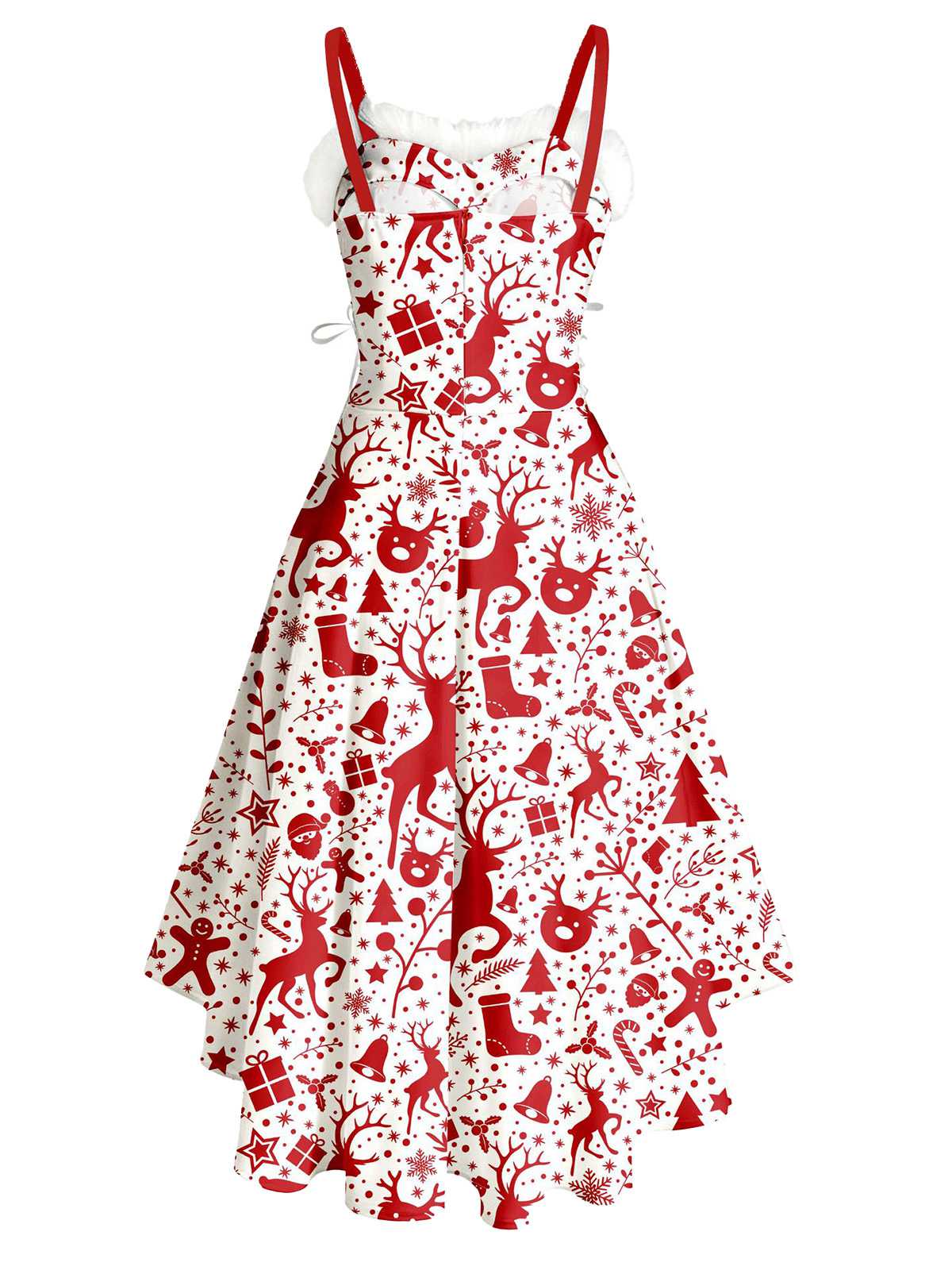 Robe de Noël tartan à ourlet asymétrique bordé de fourrure des années 1950 - Image 11