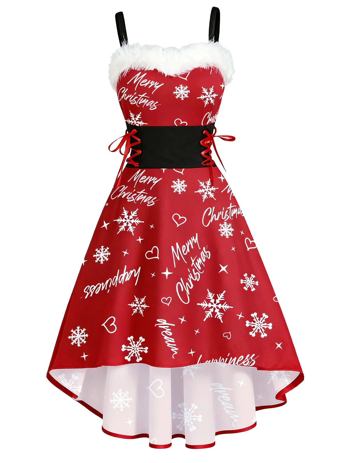 Robe de Noël tartan à ourlet asymétrique bordé de fourrure des années 1950 - Image 6
